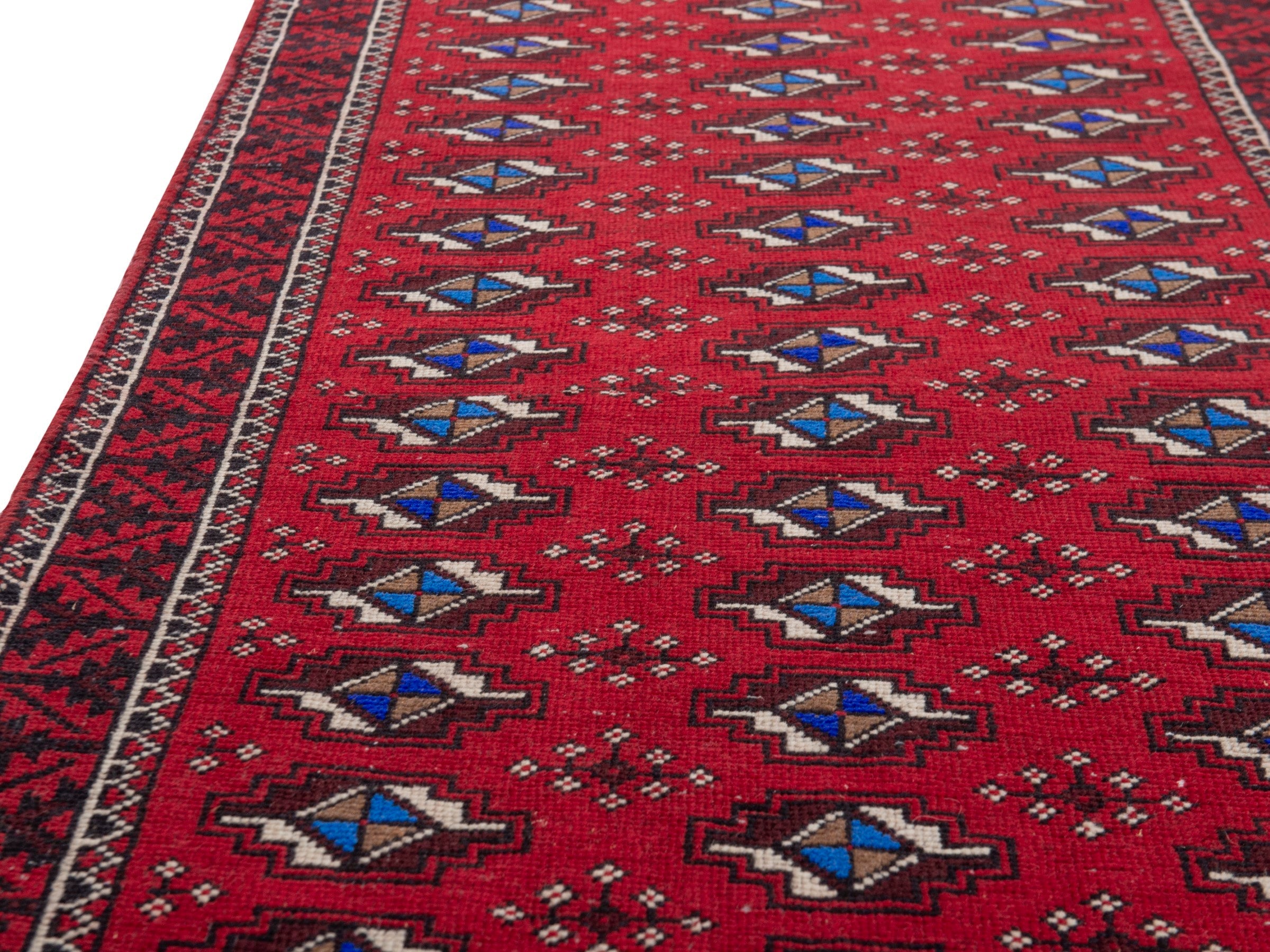 Persian Baluch runner rug in deep red and navy, view 9 of 17