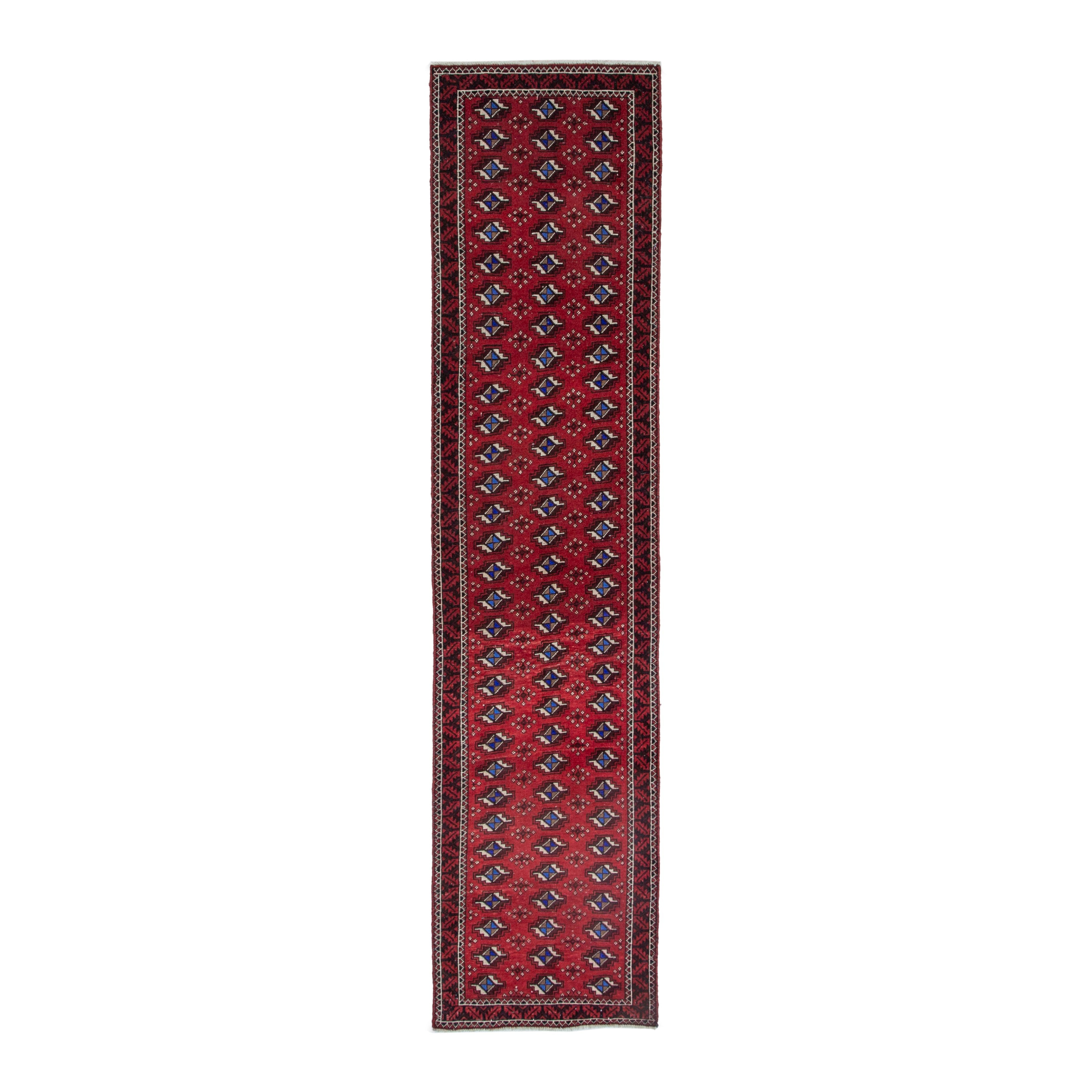 Persian Baluch runner rug in deep red and navy, 2'6" x 9'10"