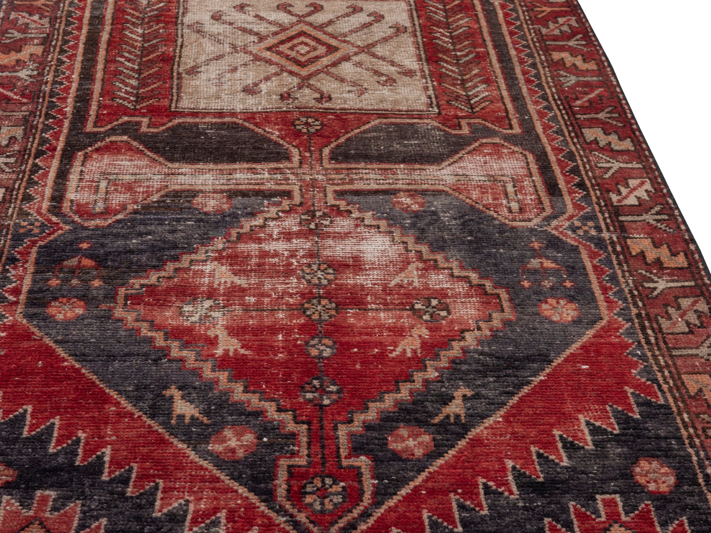 Persian Saveh runner rug in deep red and charcoal, view 10 of 18