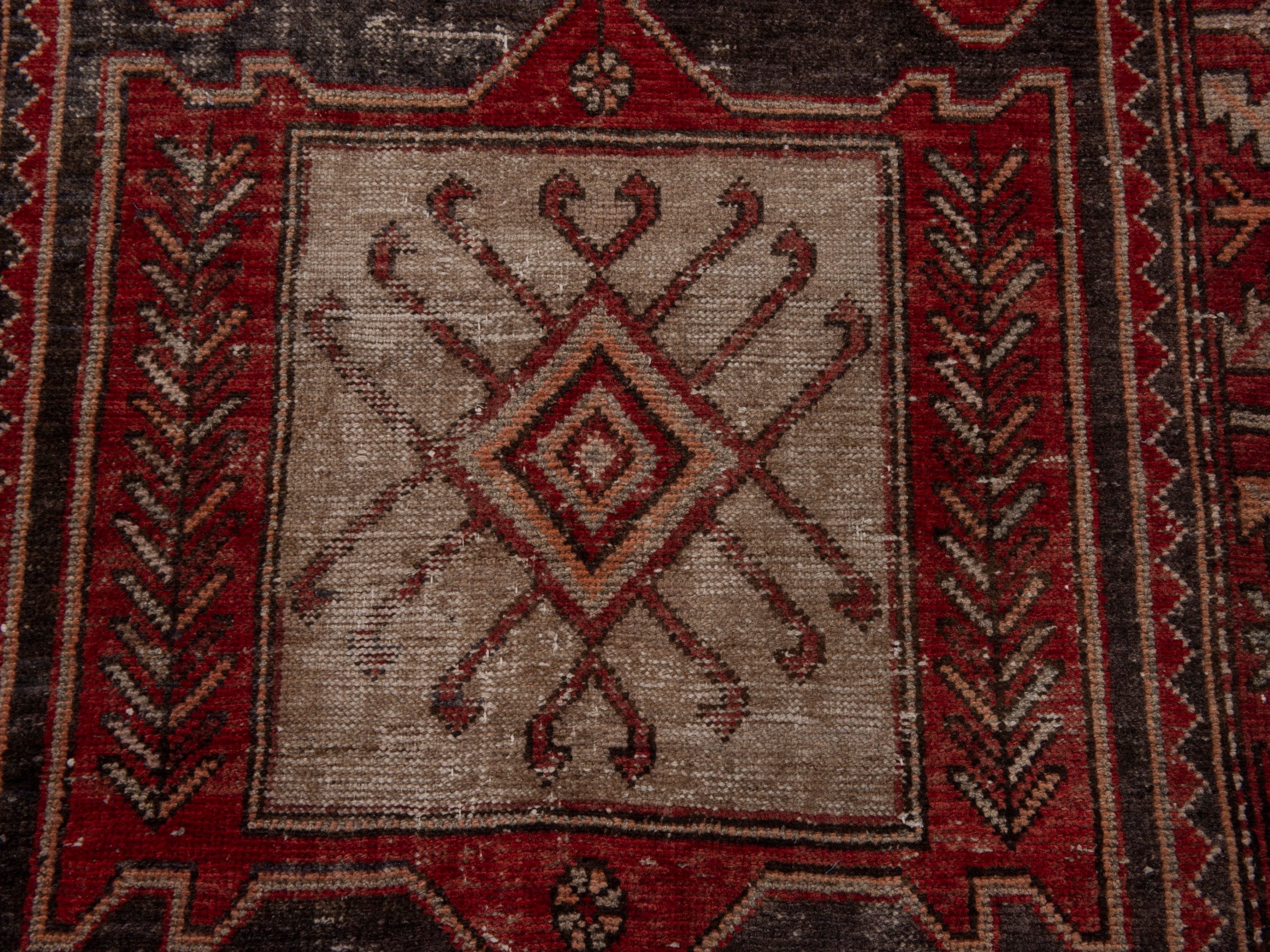 Persian Saveh runner rug in deep red and charcoal, view 12 of 18
