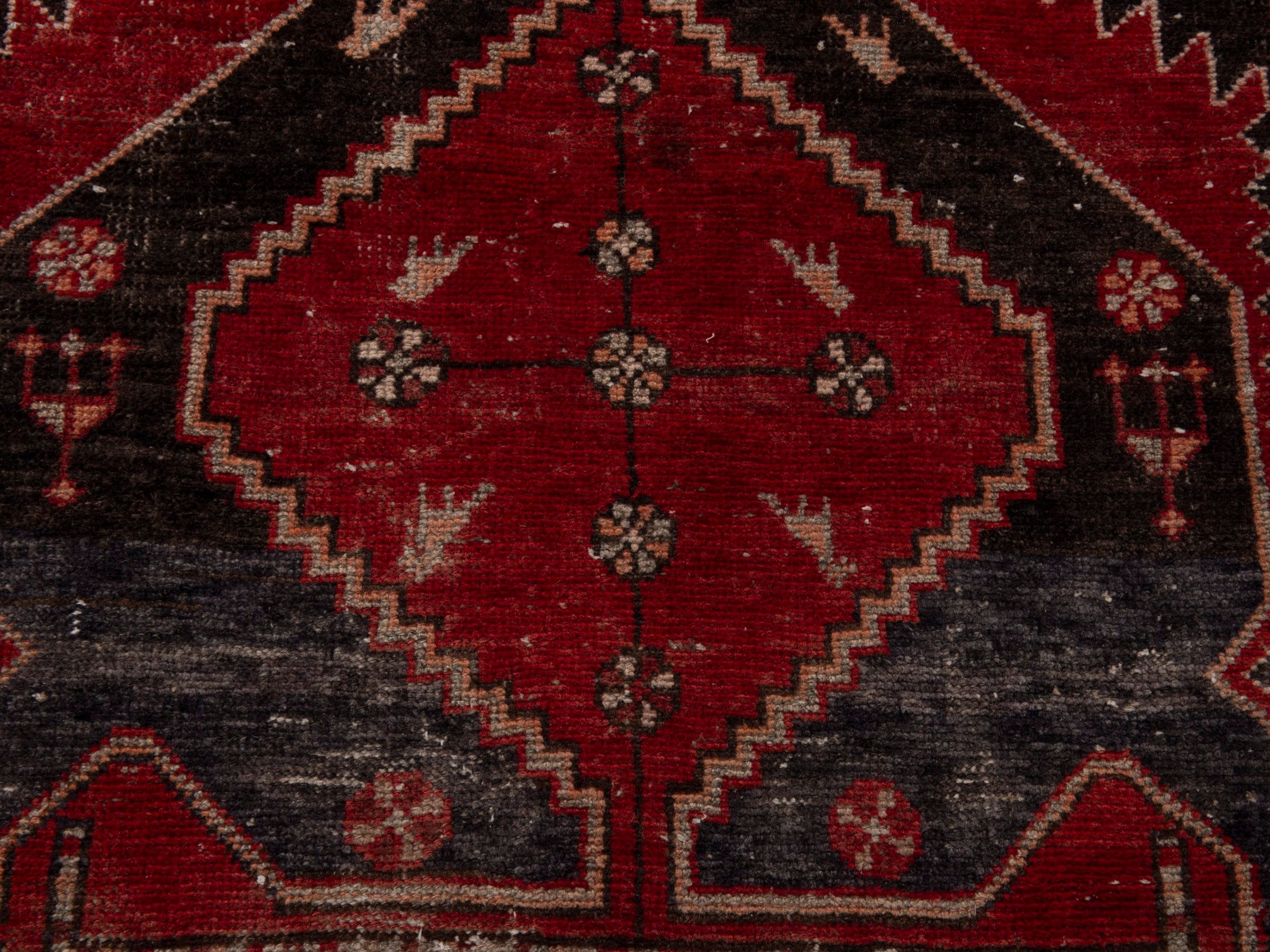 Persian Saveh runner rug in deep red and charcoal, view 13 of 18