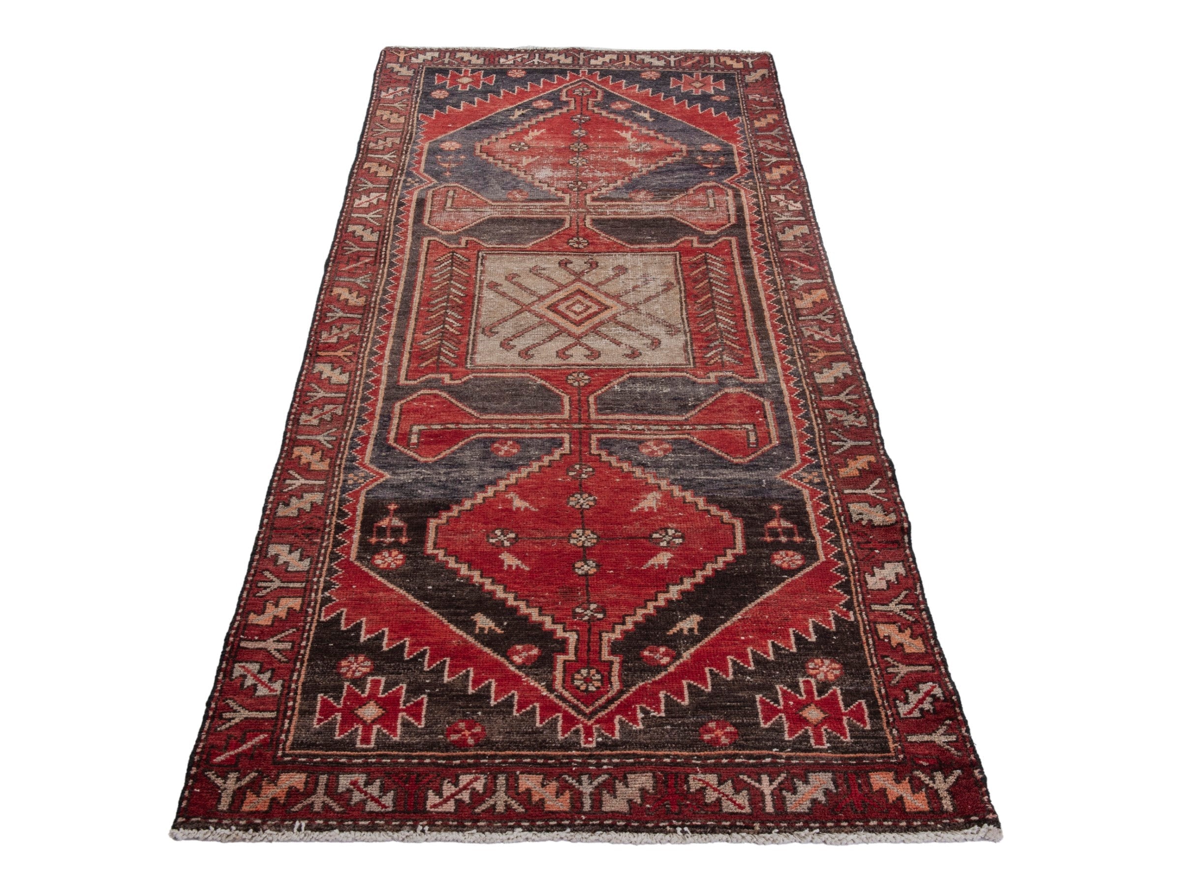 Persian Saveh runner rug in deep red and charcoal, view 2 of 18