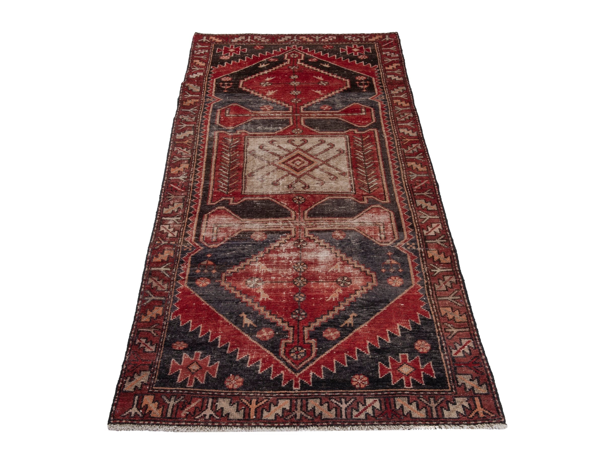 Persian Saveh runner rug in deep red and charcoal, view 3 of 18