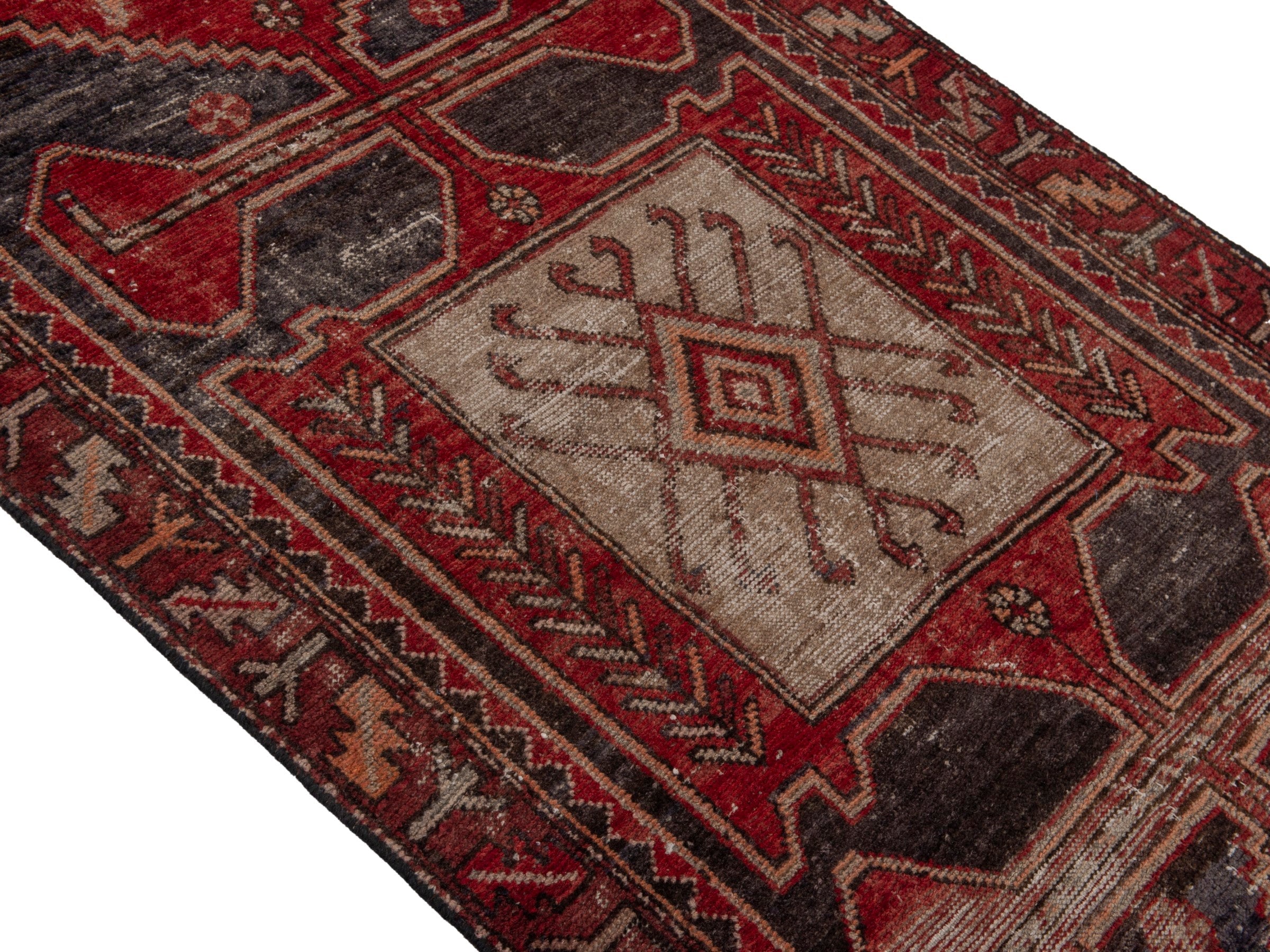 Persian Saveh runner rug in deep red and charcoal, view 4 of 18