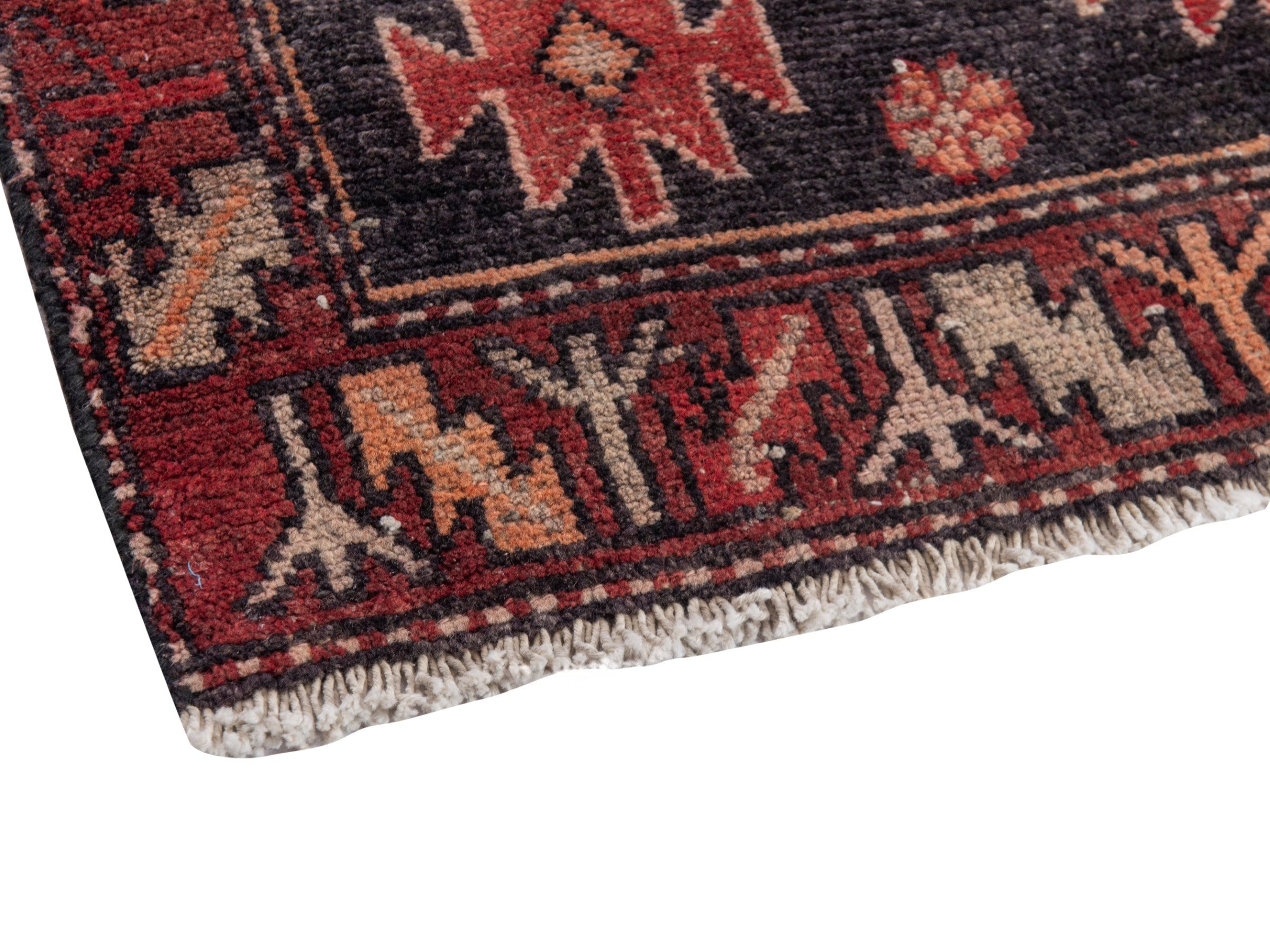 Persian Saveh runner rug in deep red and charcoal, view 6 of 18