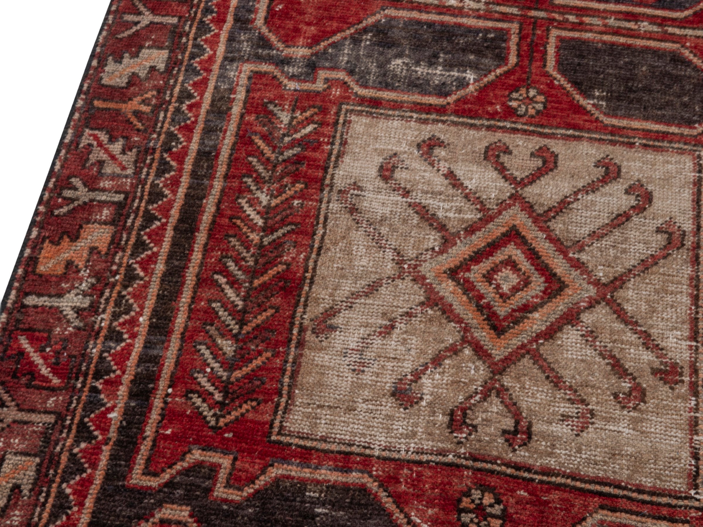 Persian Saveh runner rug in deep red and charcoal, view 7 of 18