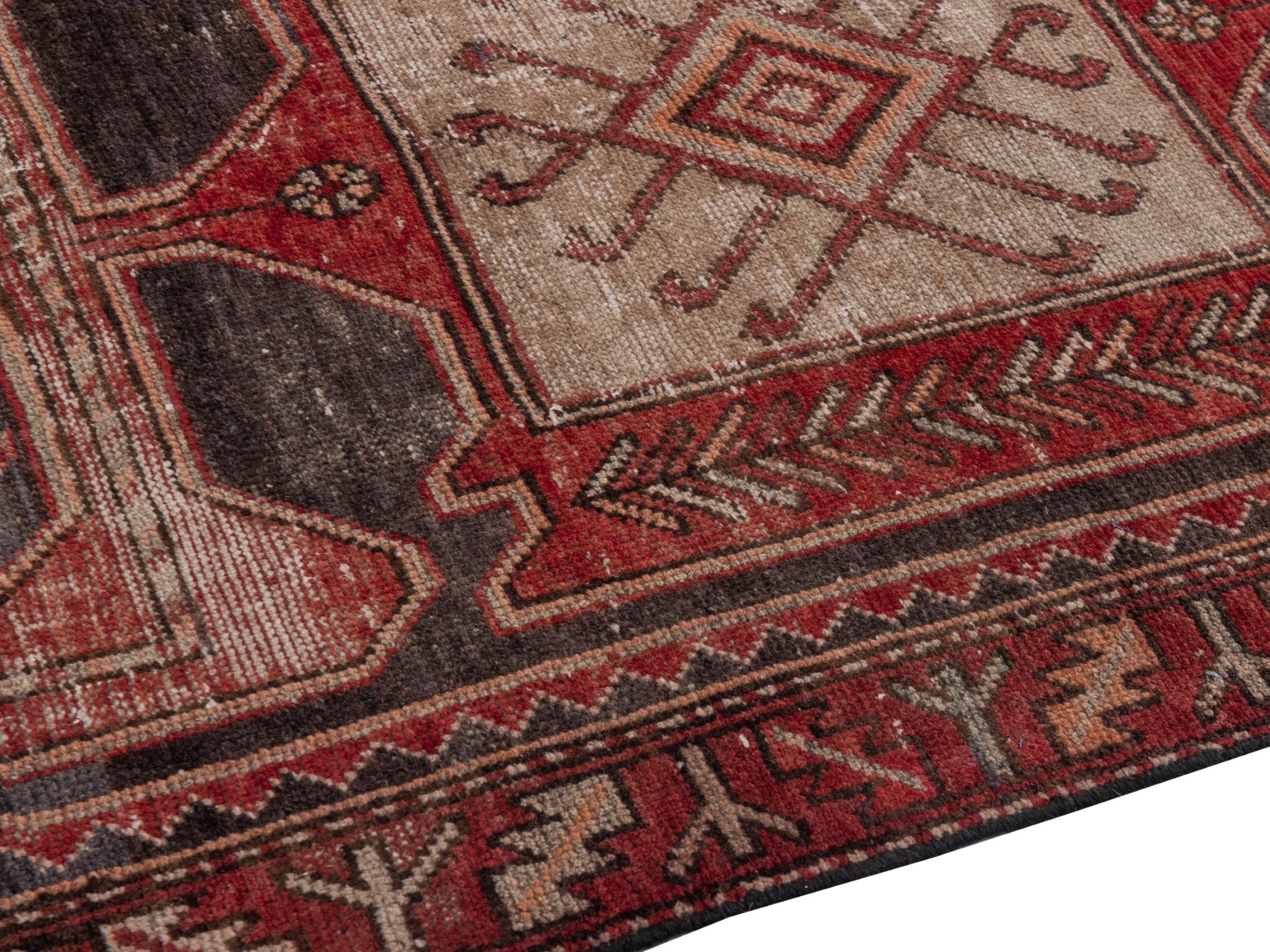 Persian Saveh runner rug in deep red and charcoal, view 8 of 18
