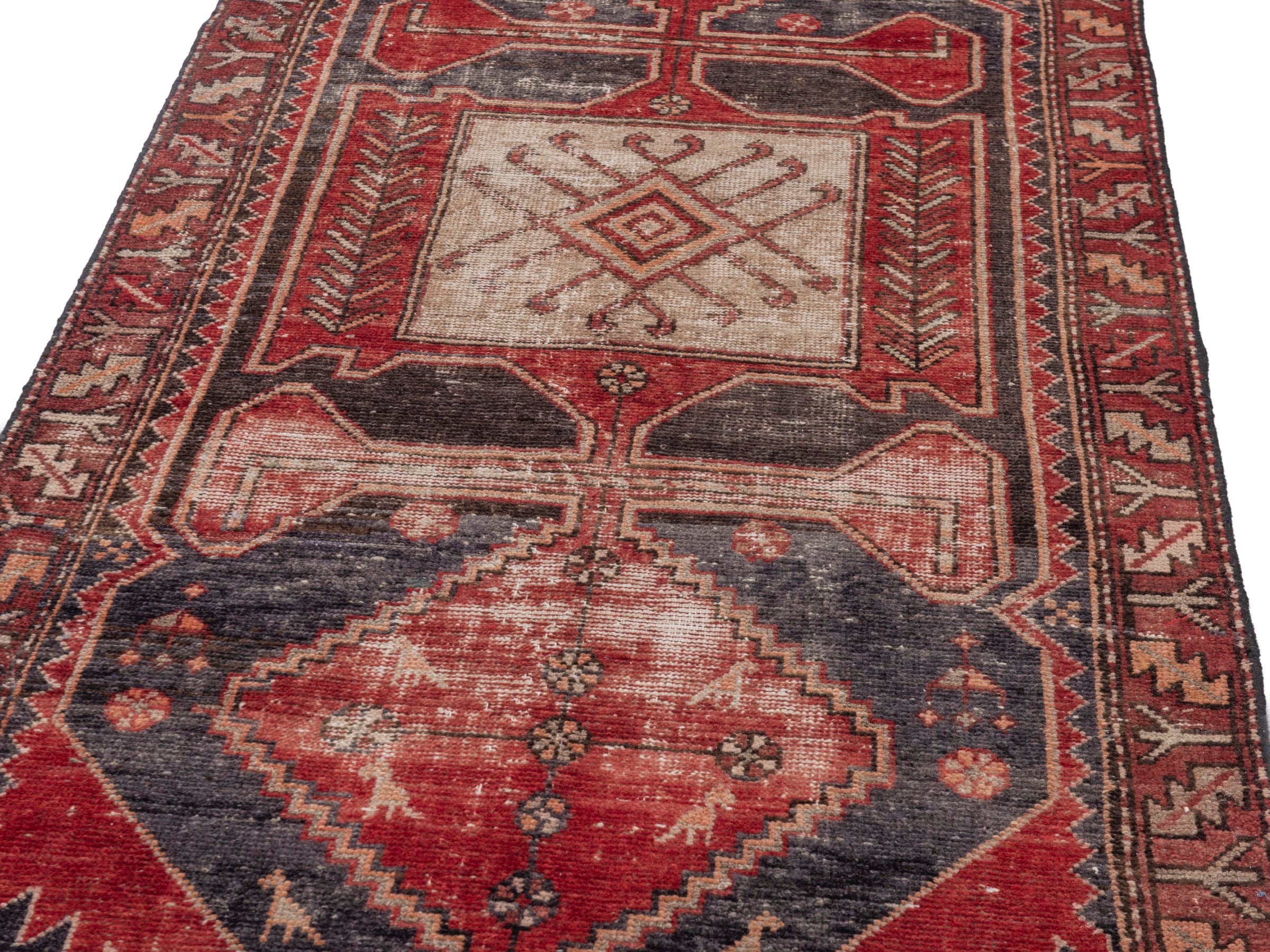 Persian Saveh runner rug in deep red and charcoal, view 9 of 18