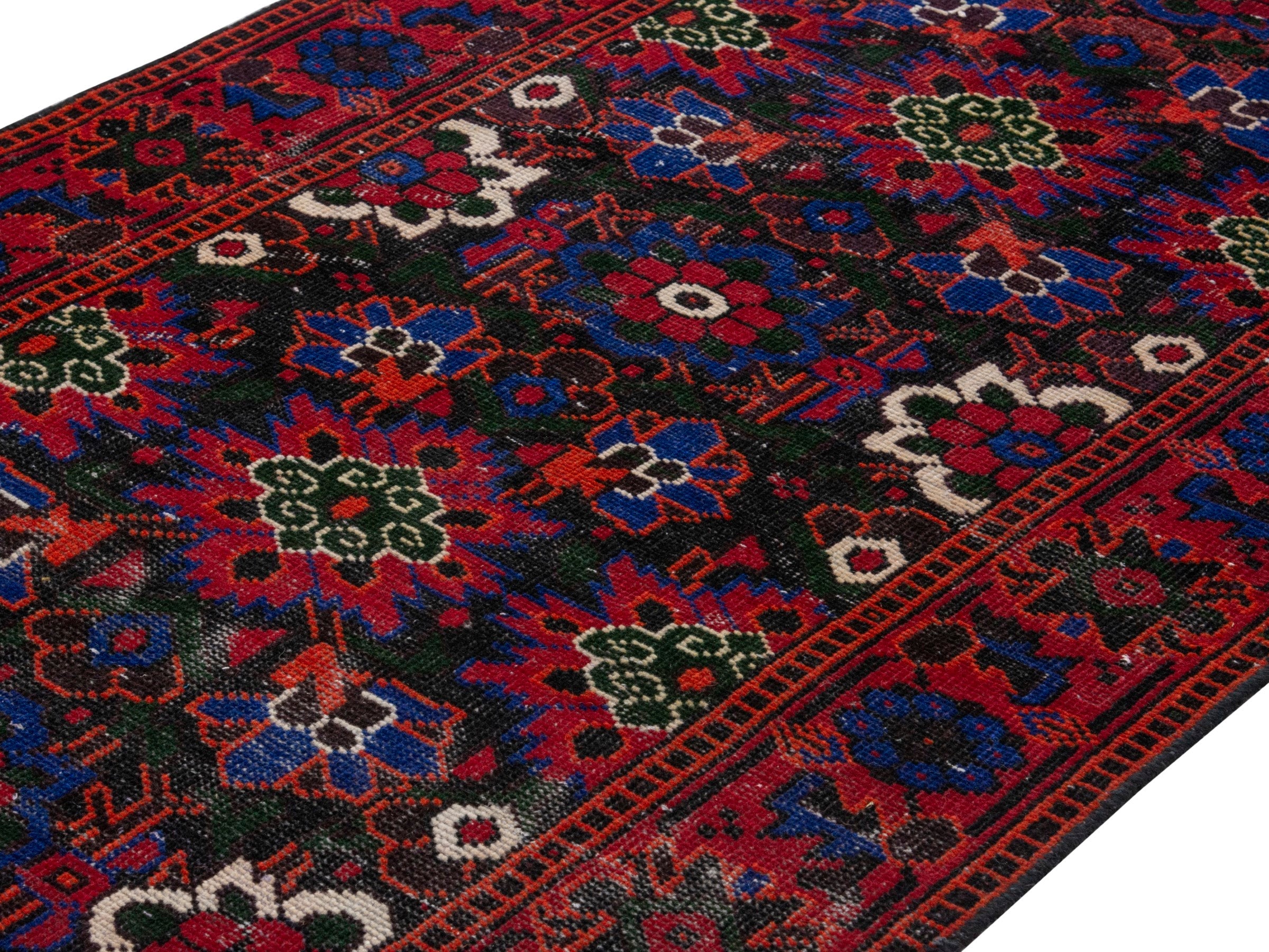 Persian Ferdos runner rug in burgundy and deep red, view 9 of 18