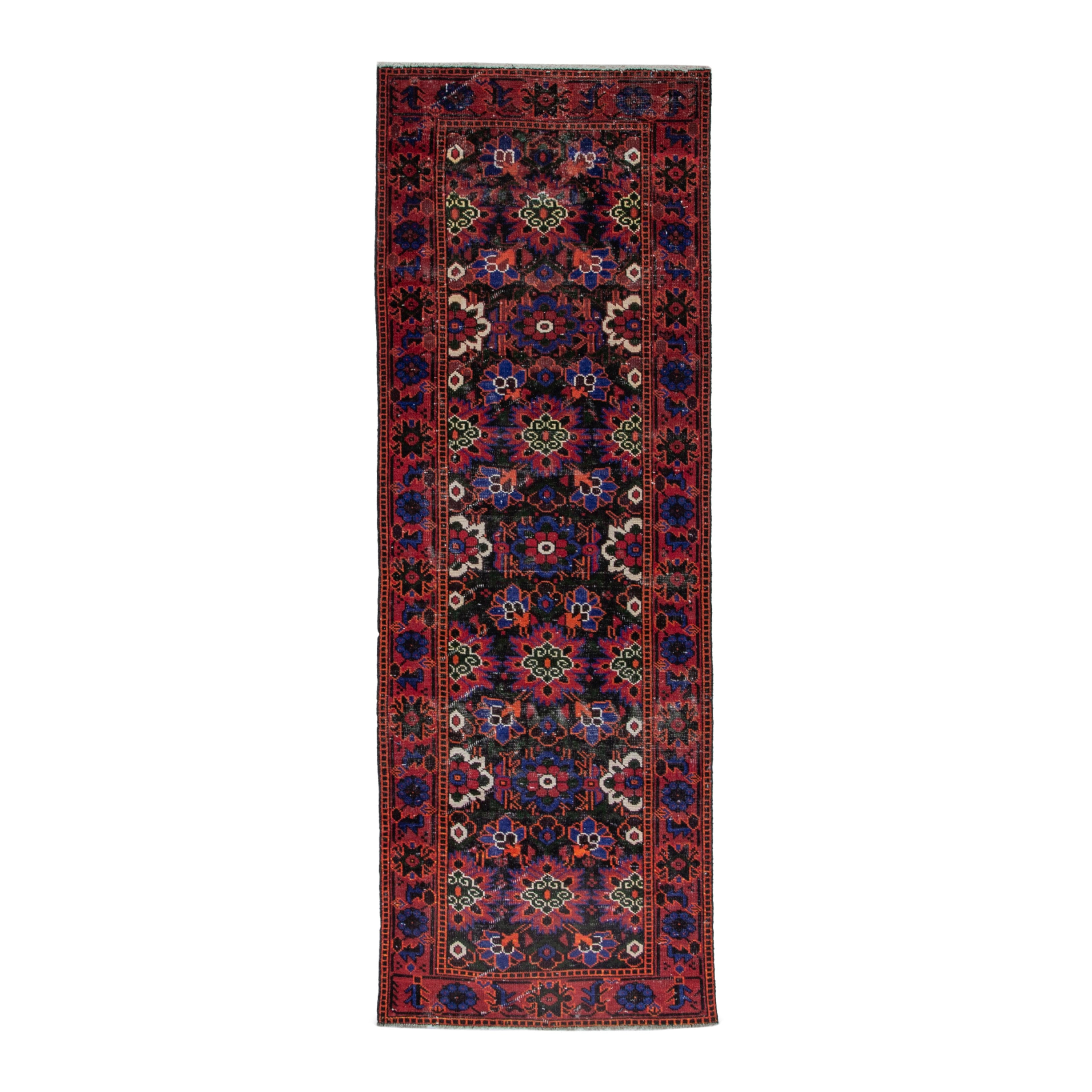 Persian Ferdos runner rug in burgundy and deep red, 3'5" x 9'5"