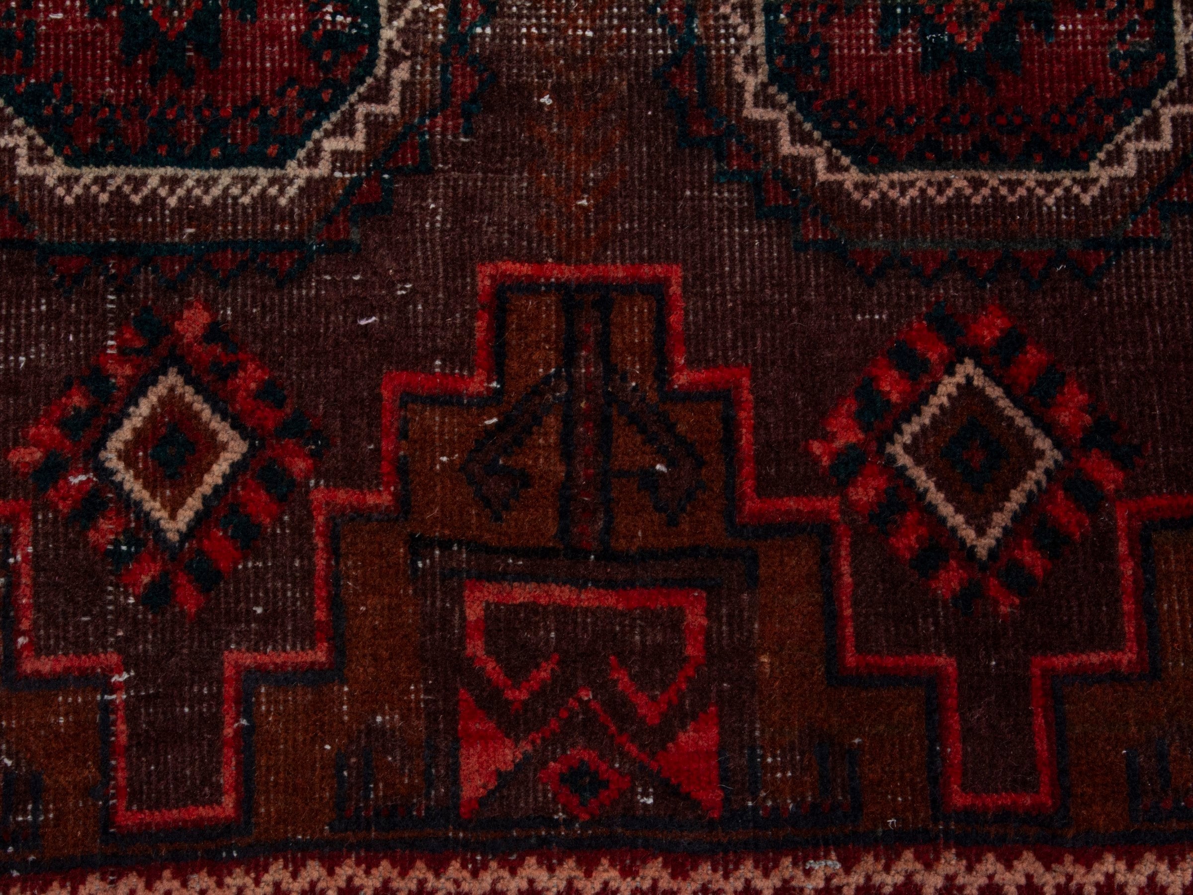 Persian Baluch runner rug in burgundy and deep red, view 11 of 17