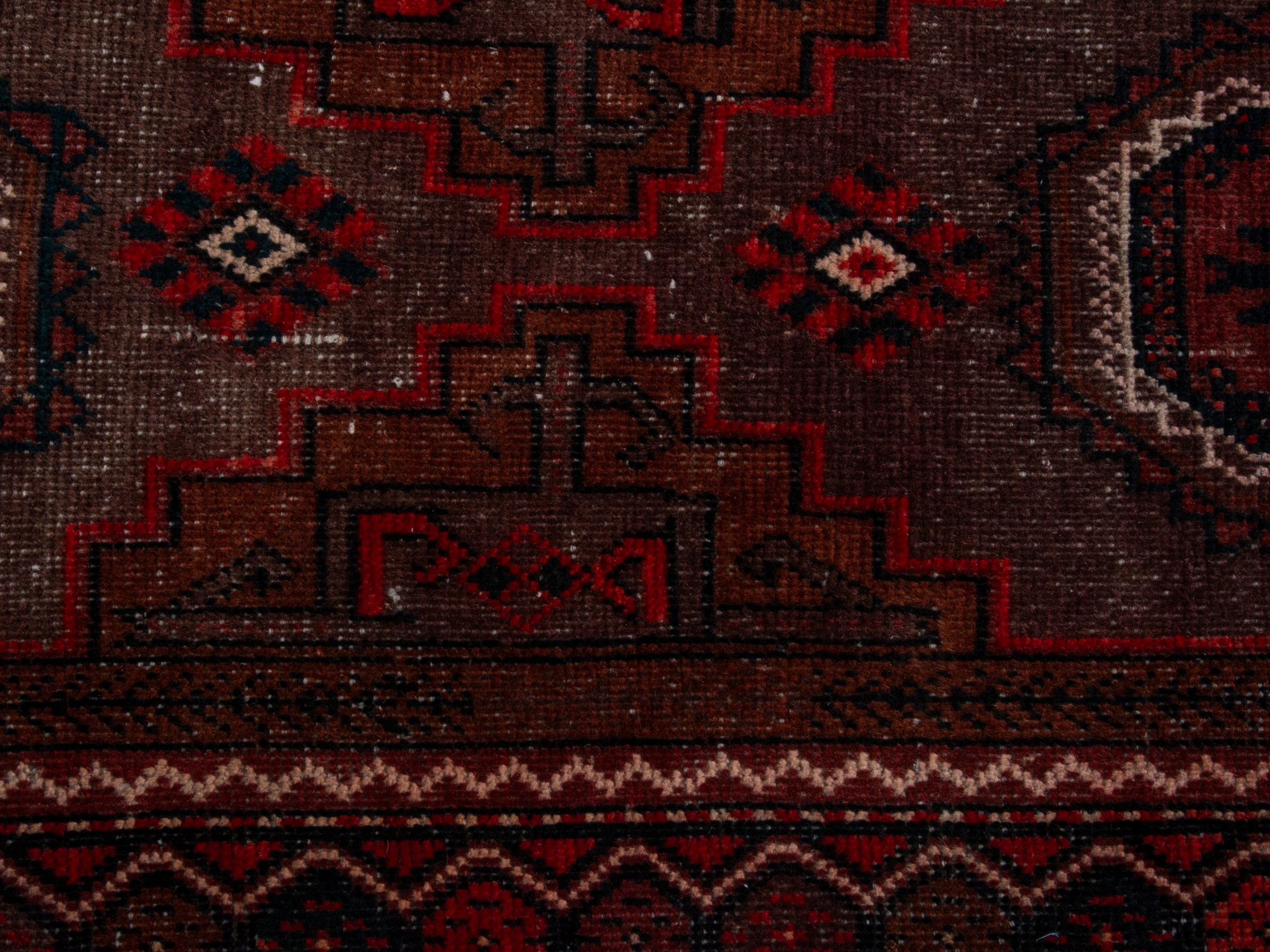 Persian Baluch runner rug in burgundy and deep red, view 13 of 17