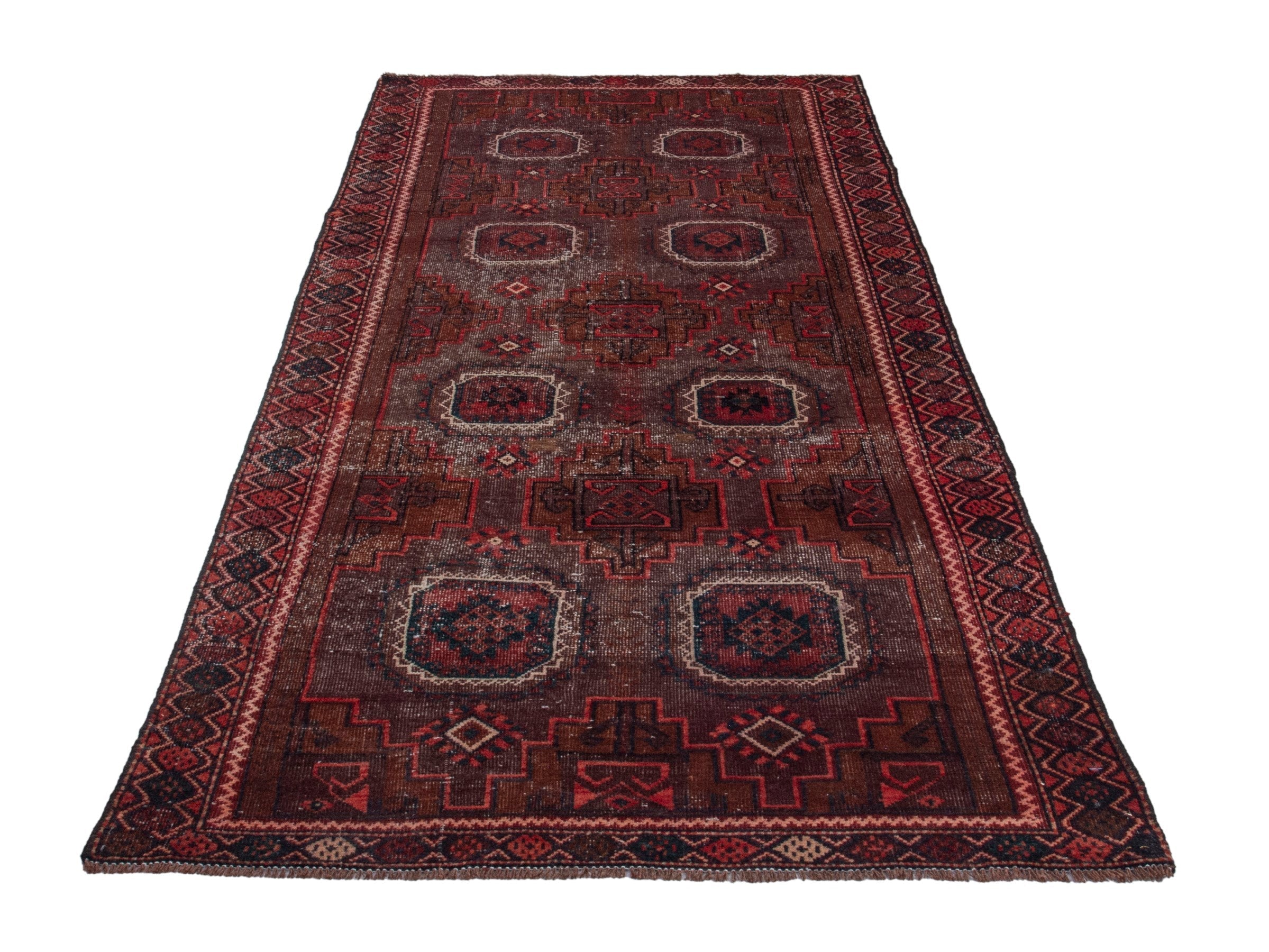Persian Baluch runner rug in burgundy and deep red, view 2 of 17