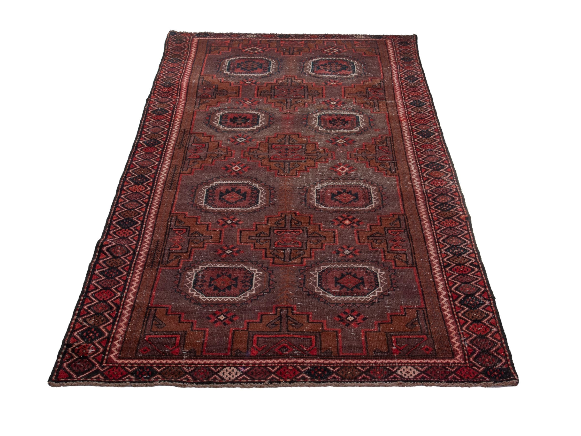 Persian Baluch runner rug in burgundy and deep red, view 3 of 17