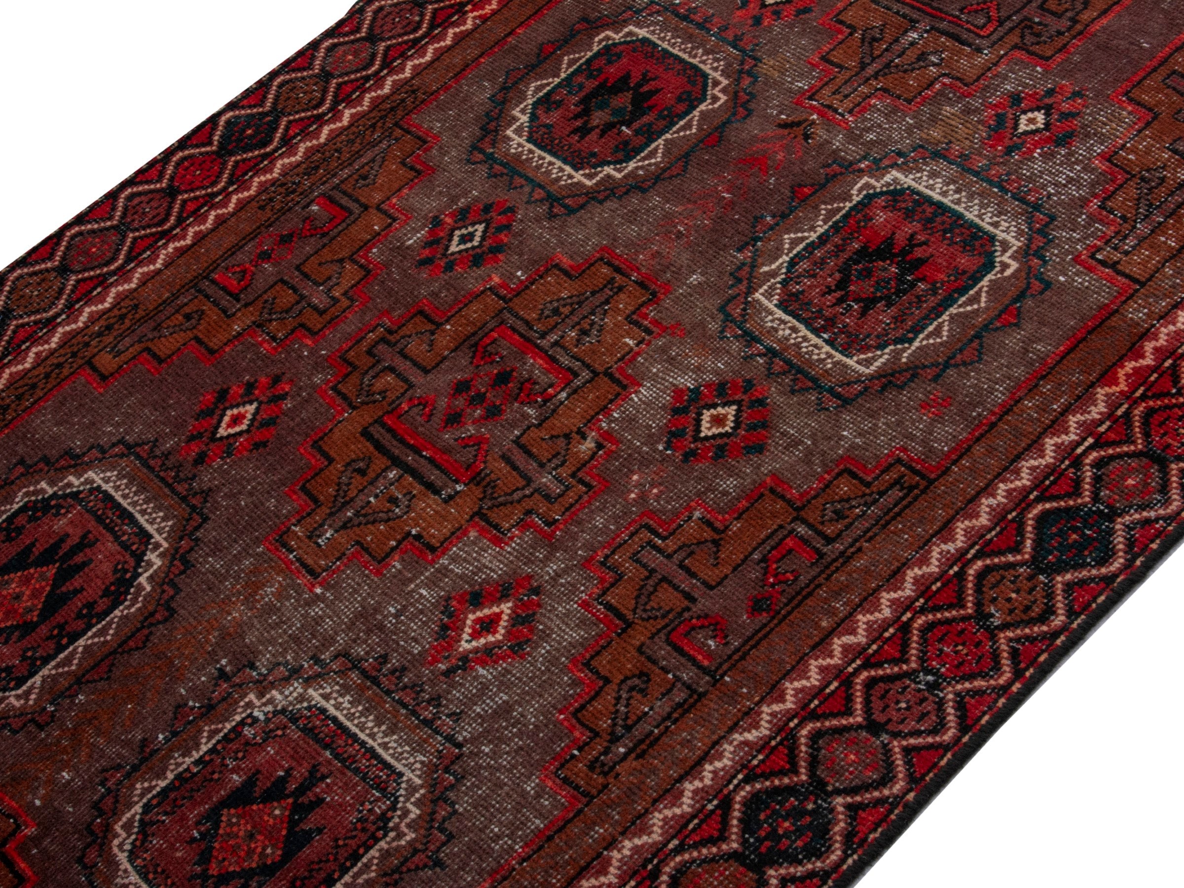 Persian Baluch runner rug in burgundy and deep red, view 4 of 17