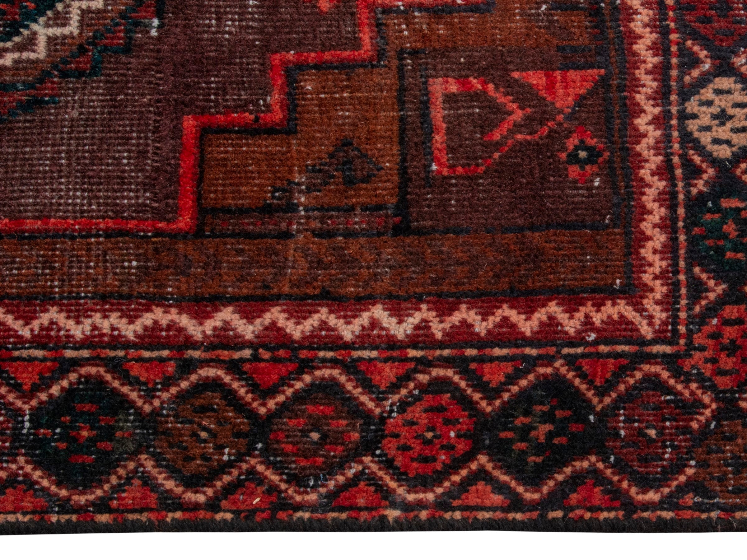 Persian Baluch runner rug in burgundy and deep red, view 5 of 17