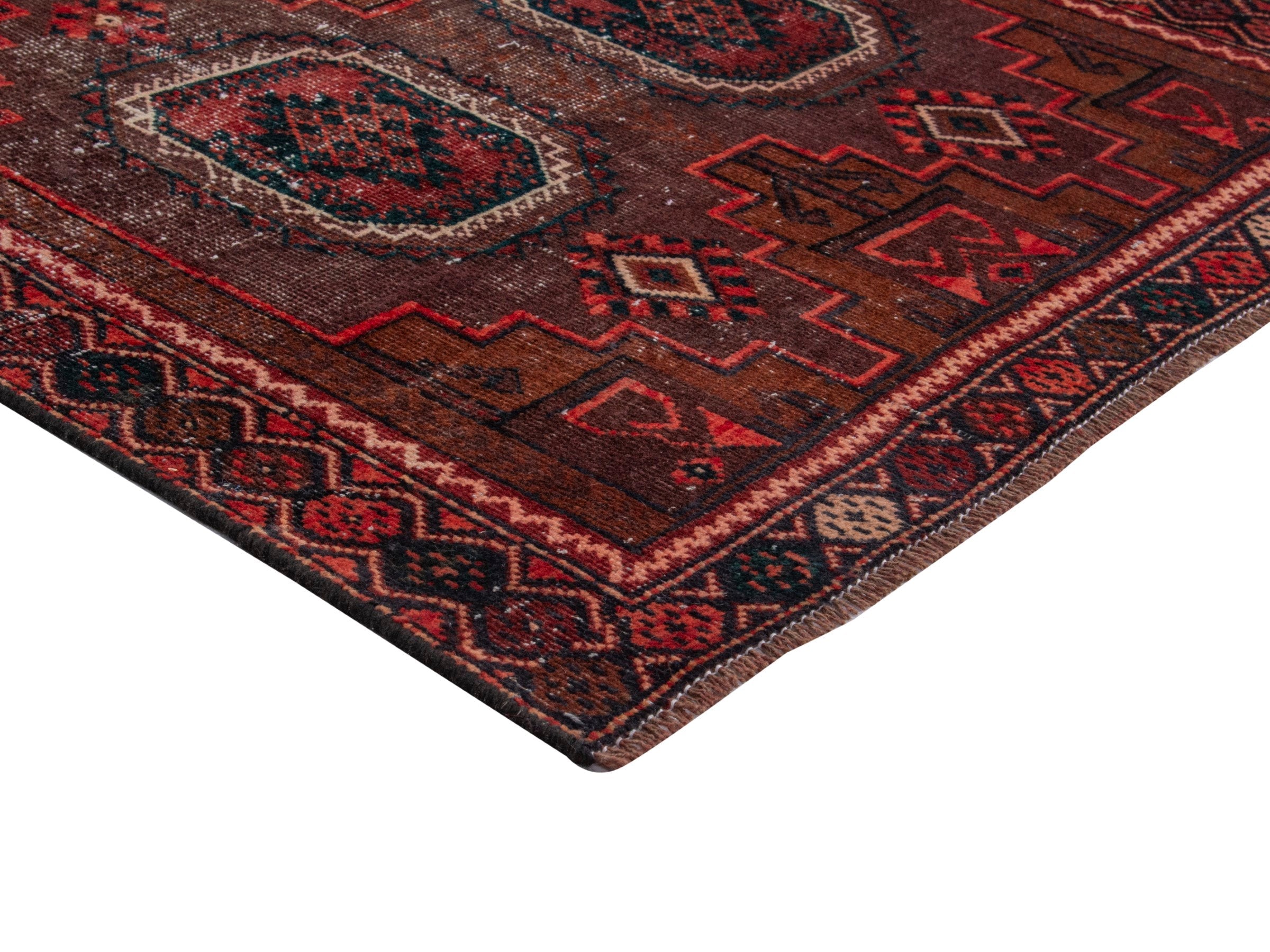 Persian Baluch runner rug in burgundy and deep red, view 6 of 17