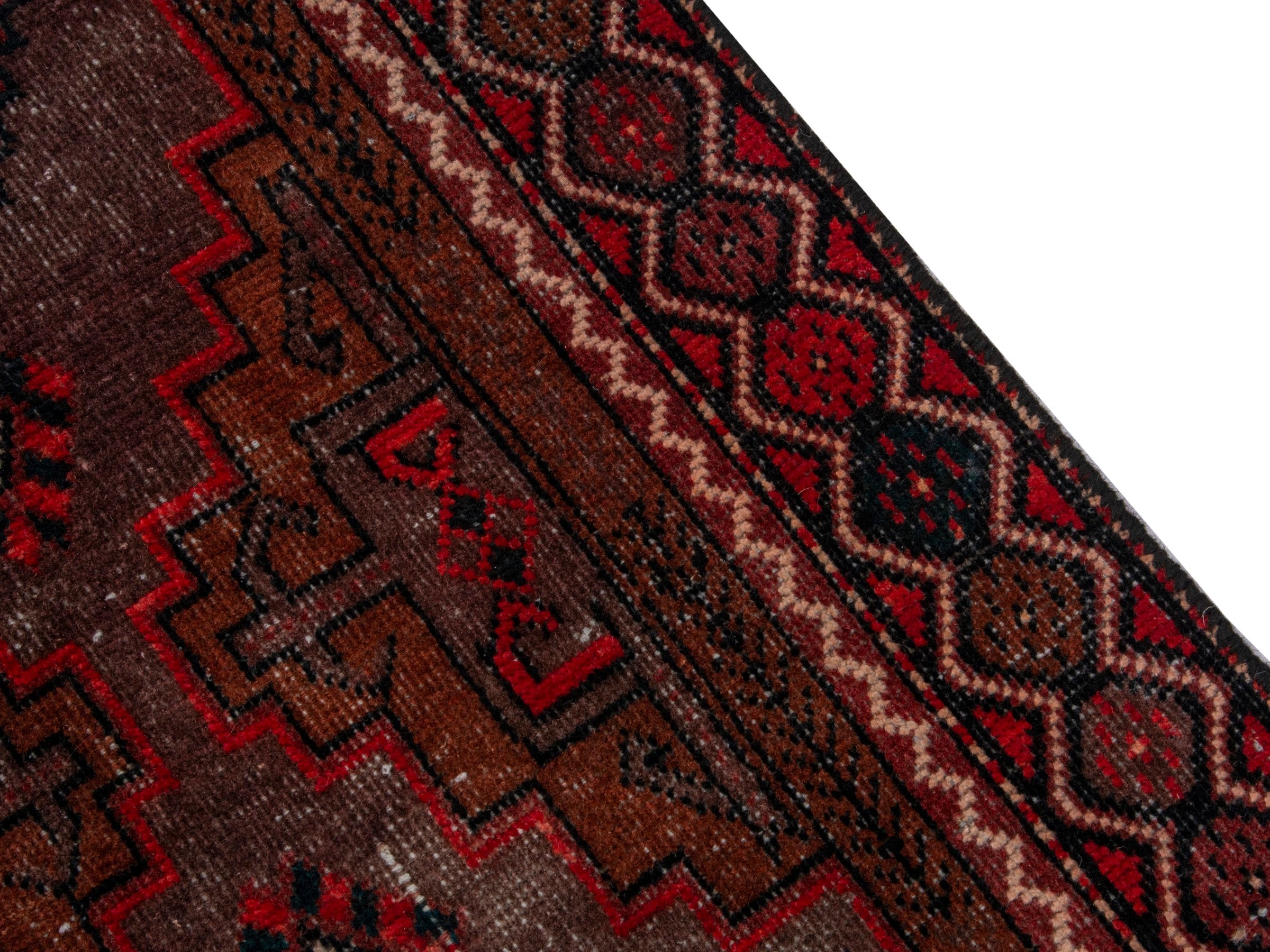 Persian Baluch runner rug in burgundy and deep red, view 7 of 17
