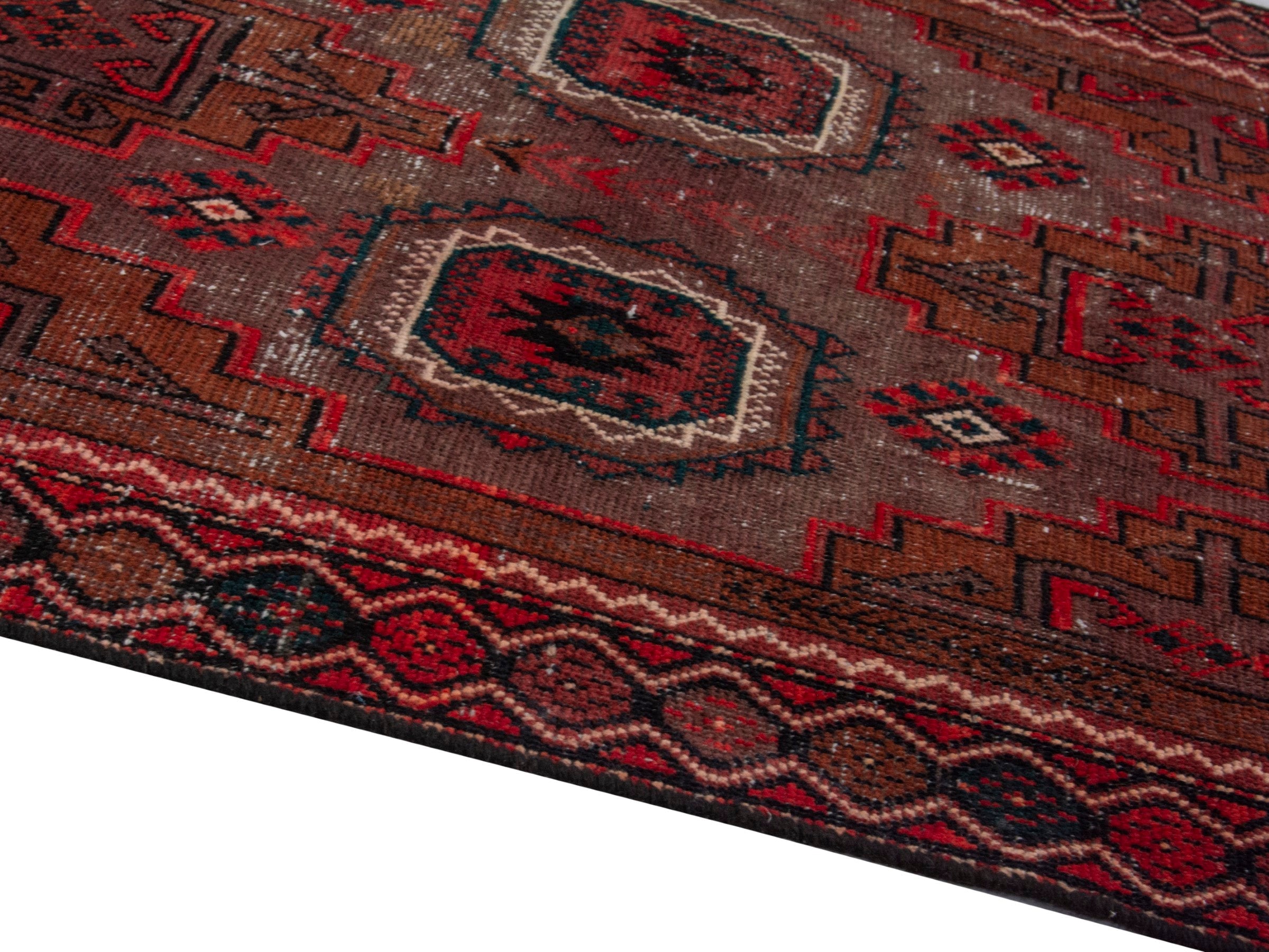 Persian Baluch runner rug in burgundy and deep red, view 8 of 17