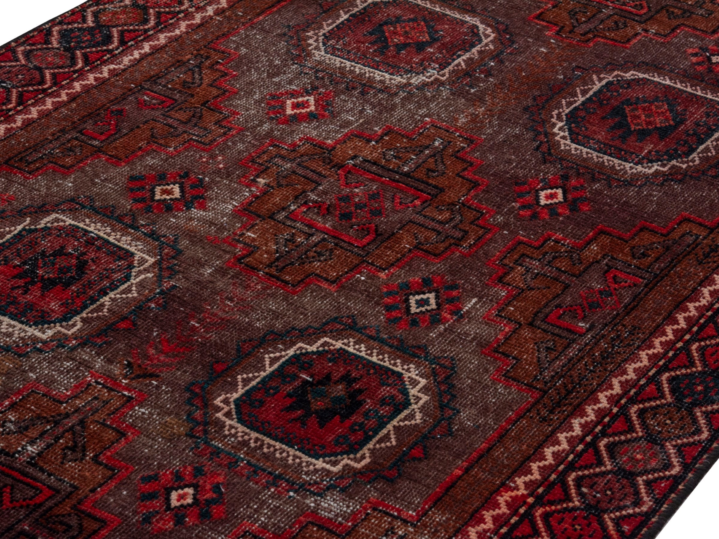 Persian Baluch runner rug in burgundy and deep red, view 9 of 17