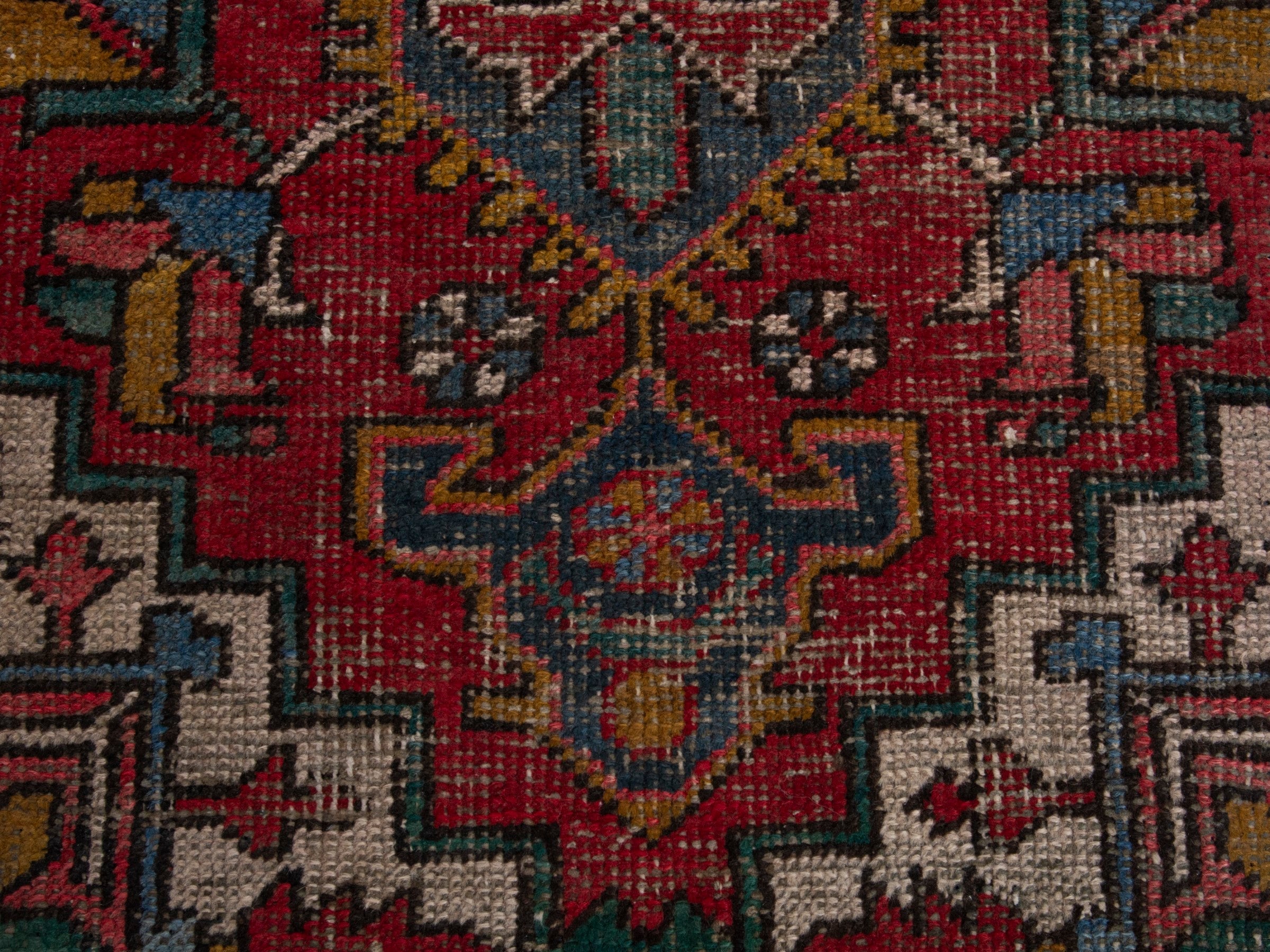 Persian Gharajeh runner rug in deep red and denim, view 11 of 18