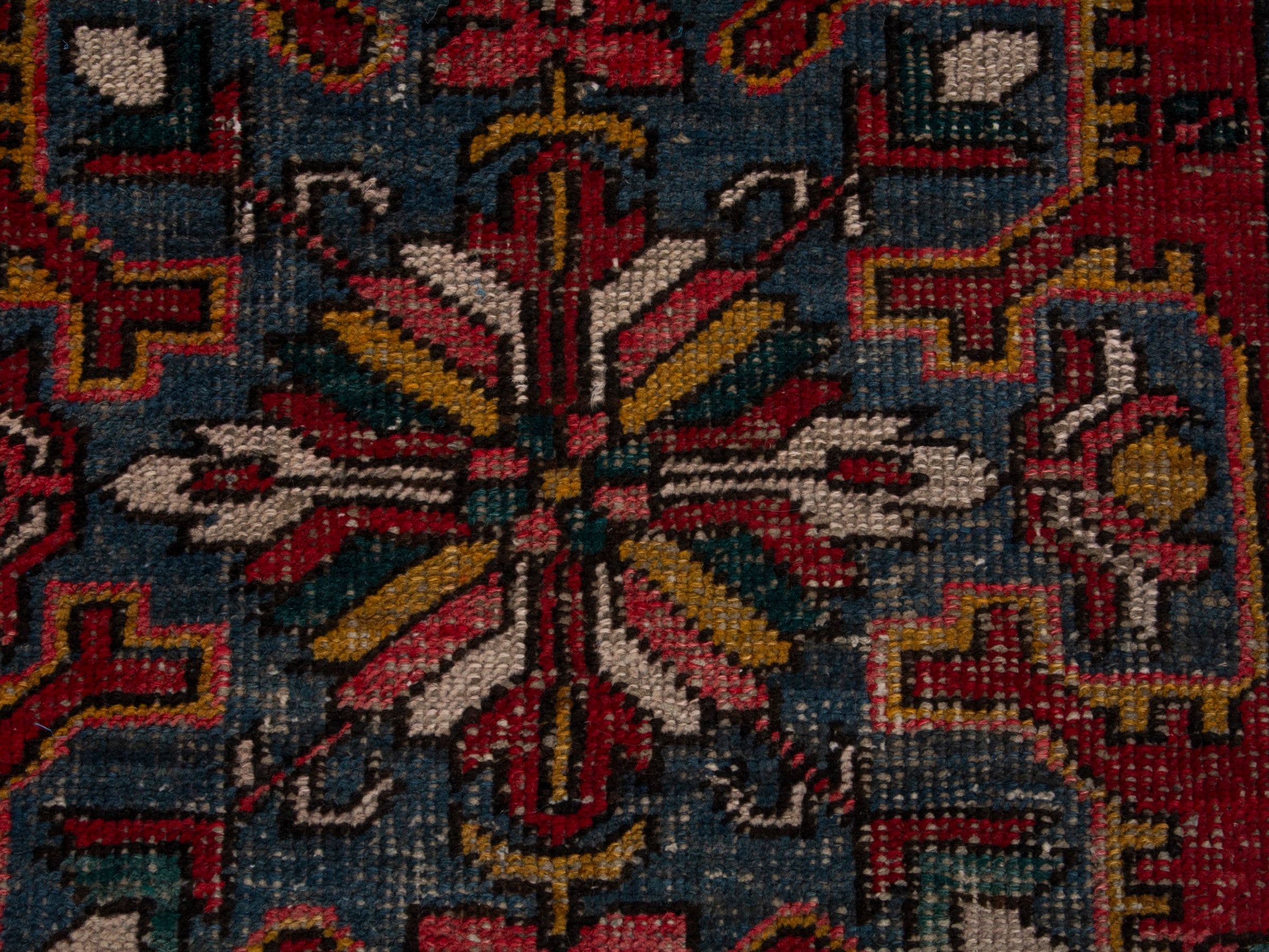 Persian Gharajeh runner rug in deep red and denim, view 12 of 18