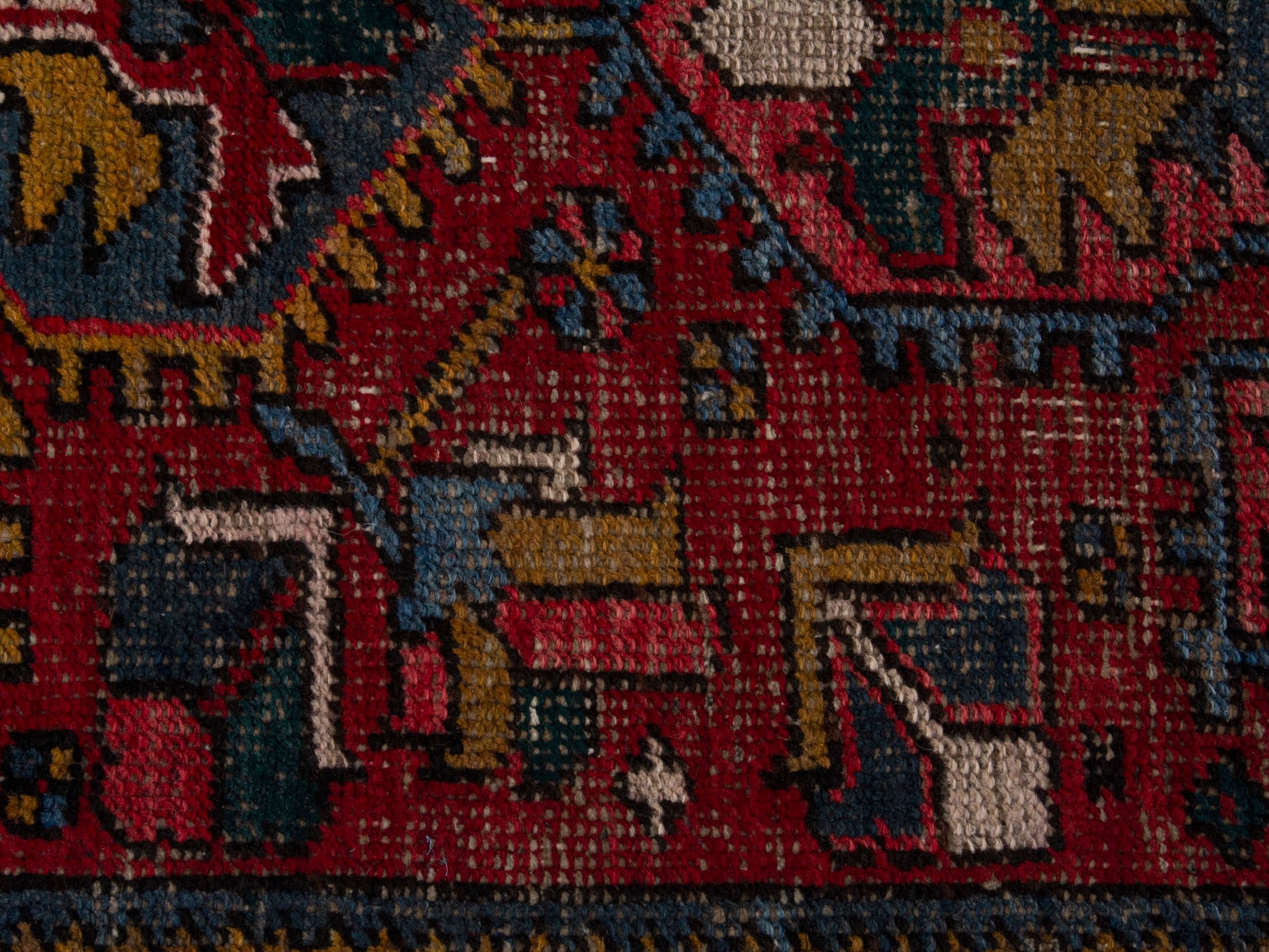 Persian Gharajeh runner rug in deep red and denim, view 13 of 18