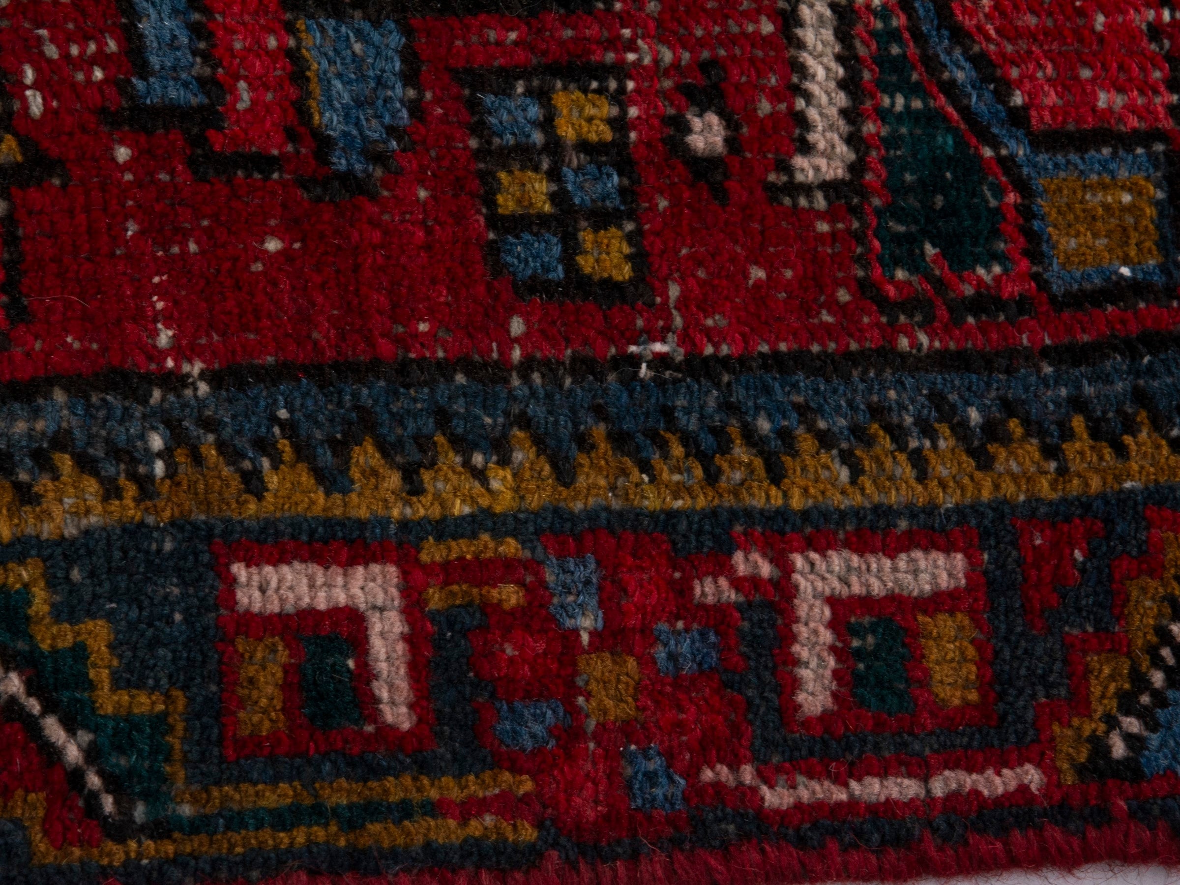 Persian Gharajeh runner rug in deep red and denim, view 14 of 18