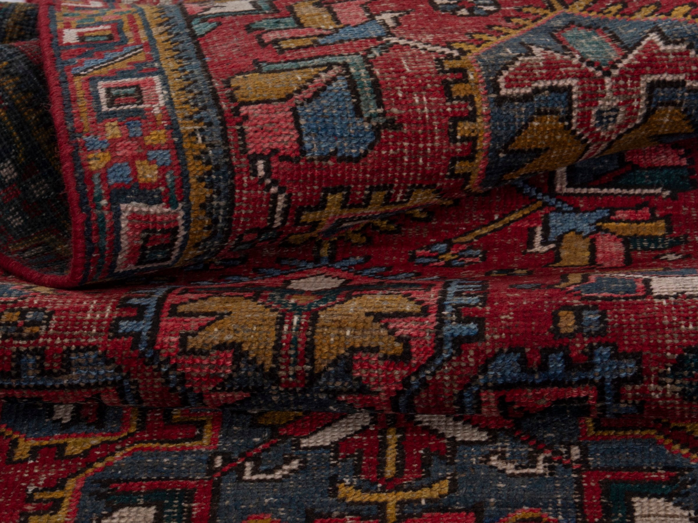 Persian Gharajeh runner rug in deep red and denim, view 16 of 18