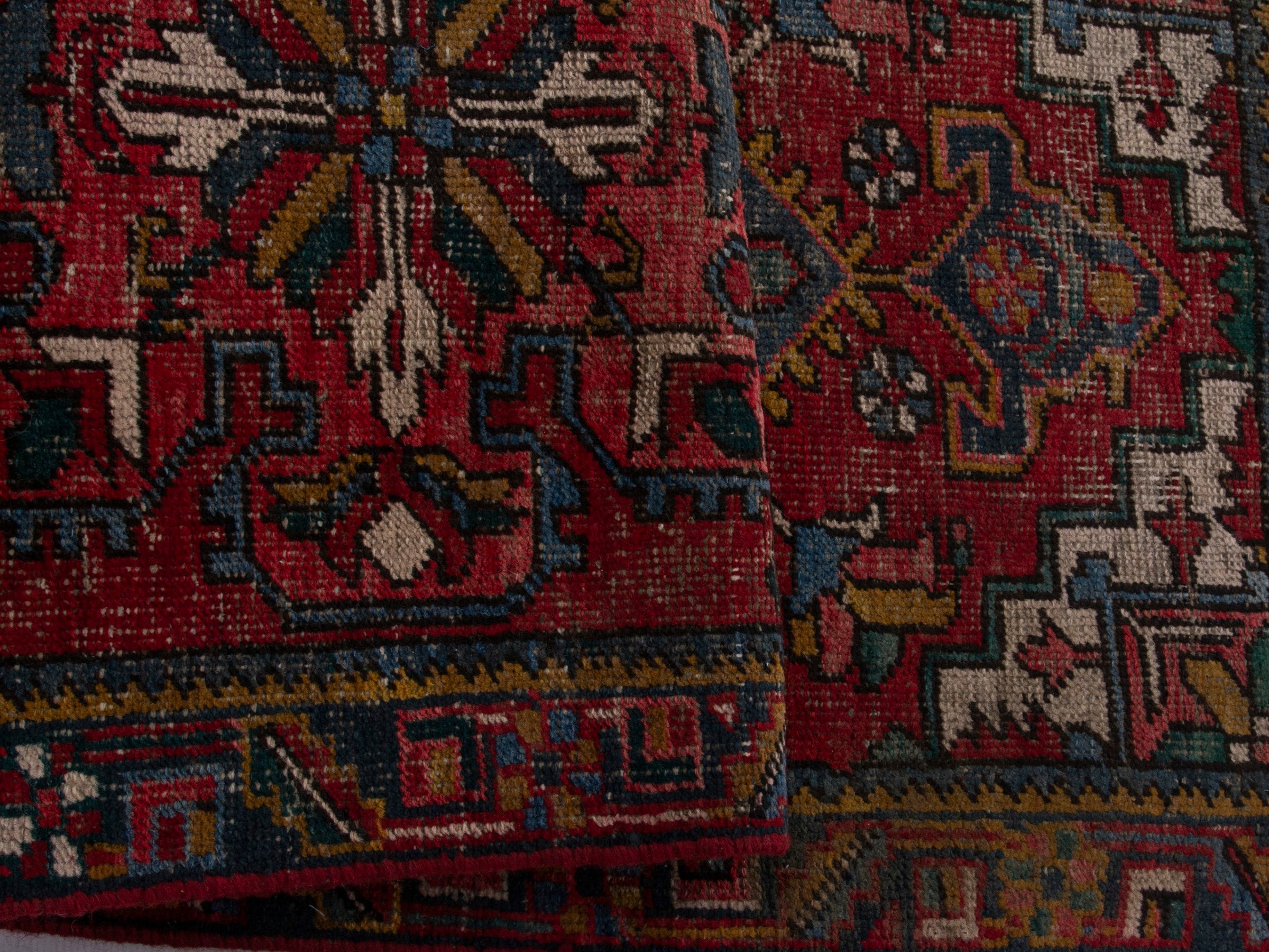Persian Gharajeh runner rug in deep red and denim, view 17 of 18