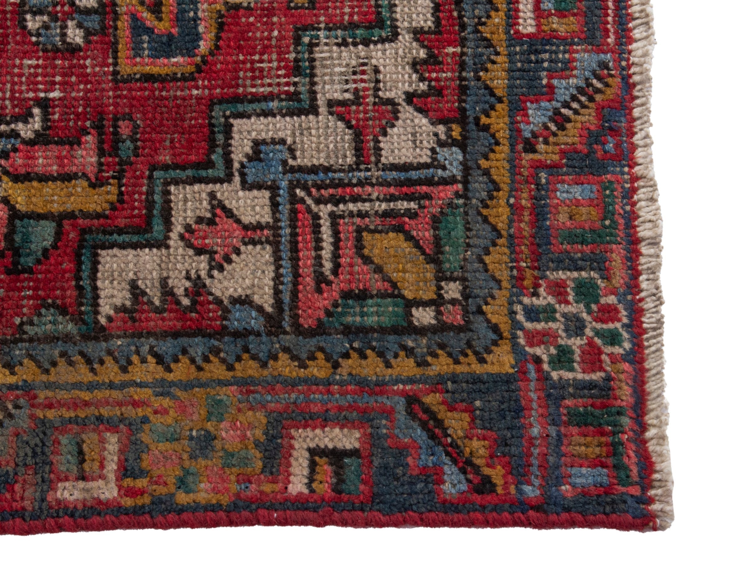 Persian Gharajeh runner rug in deep red and denim, view 5 of 18