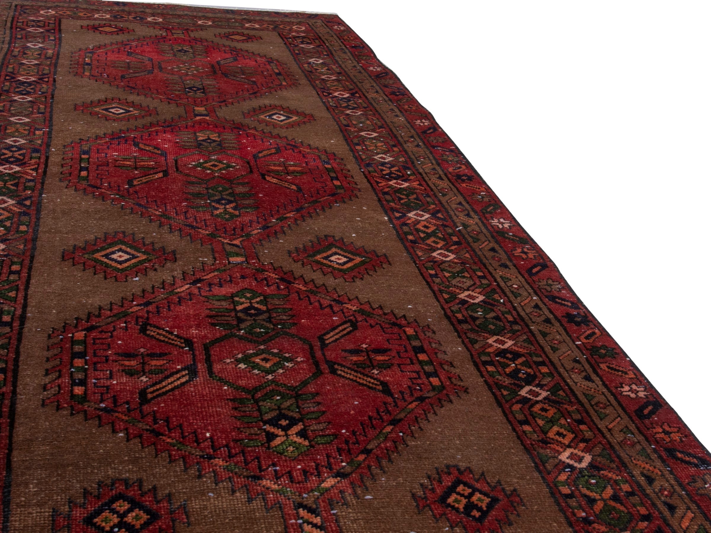 Persian Azerbaijan runner rug in taupe and faded red, view 10 of 17