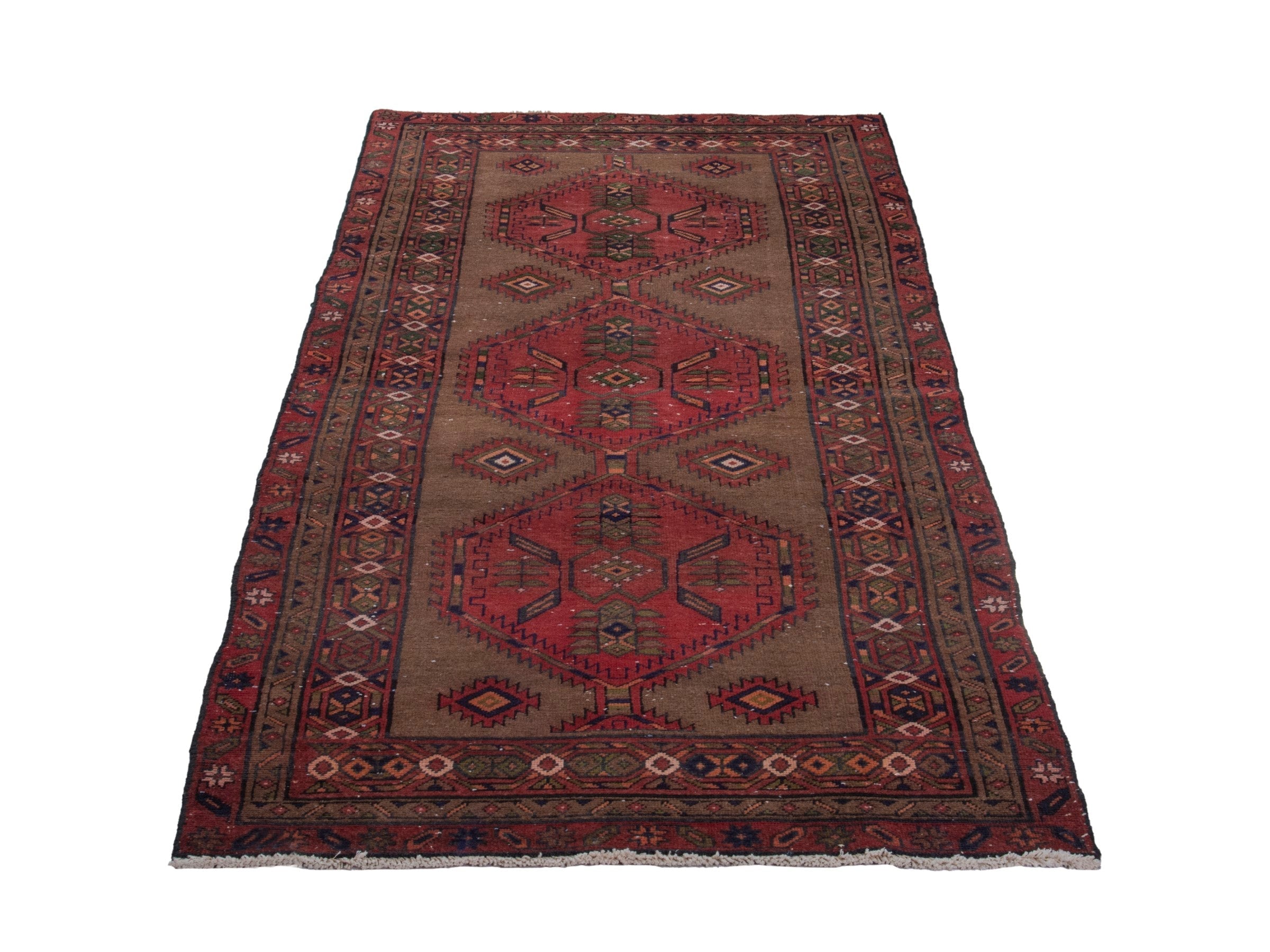 Persian Azerbaijan runner rug in taupe and faded red, view 3 of 17