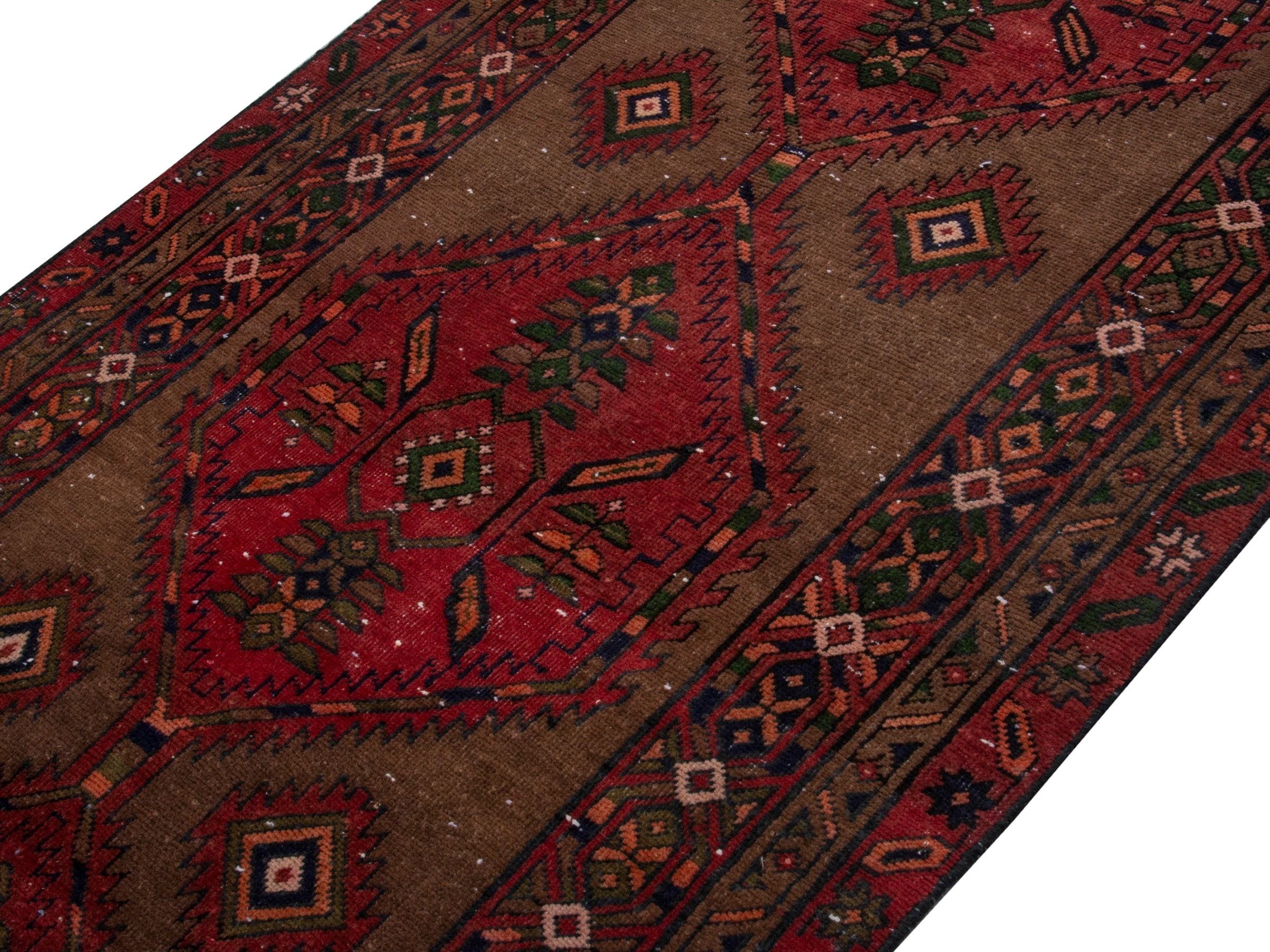 Persian Azerbaijan runner rug in taupe and faded red, view 4 of 17