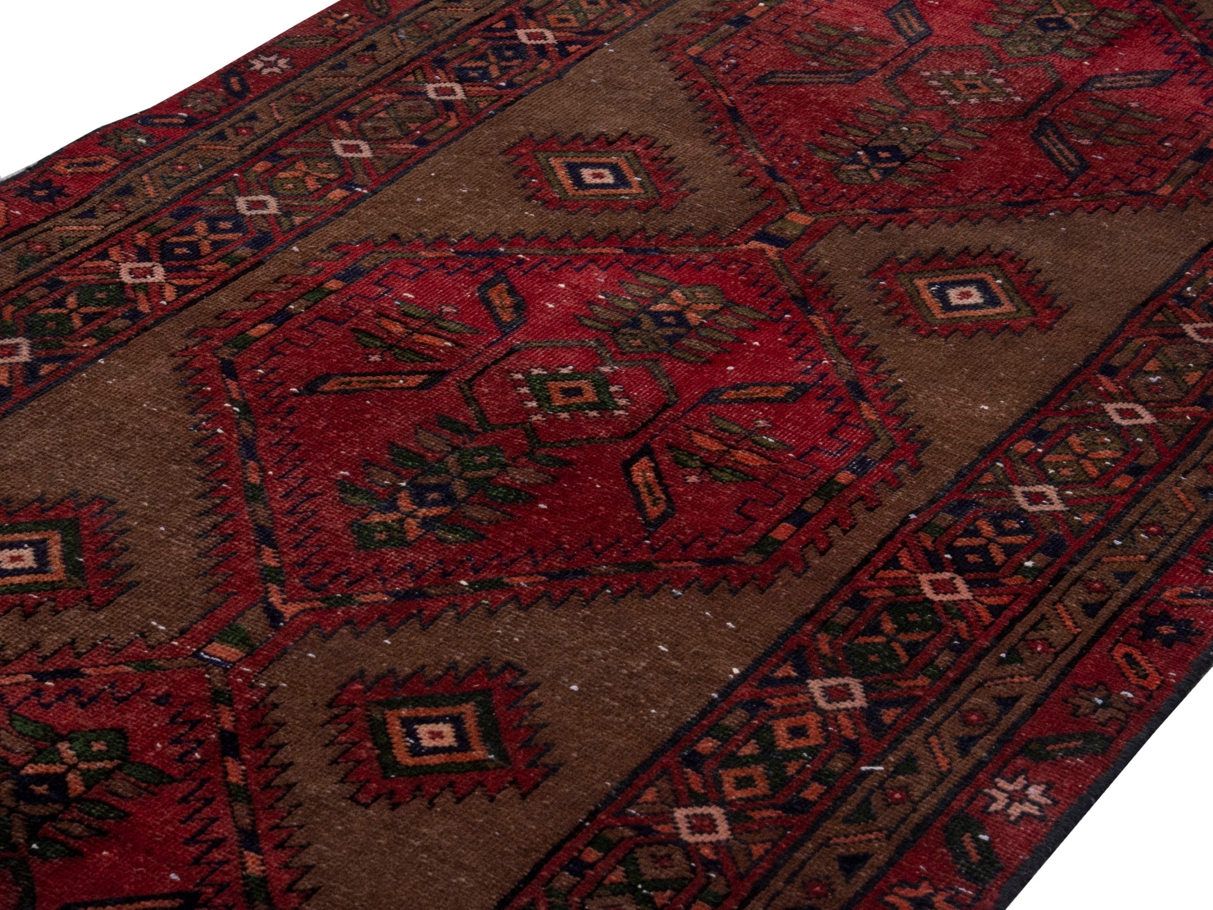 Persian Azerbaijan runner rug in taupe and faded red, view 9 of 17