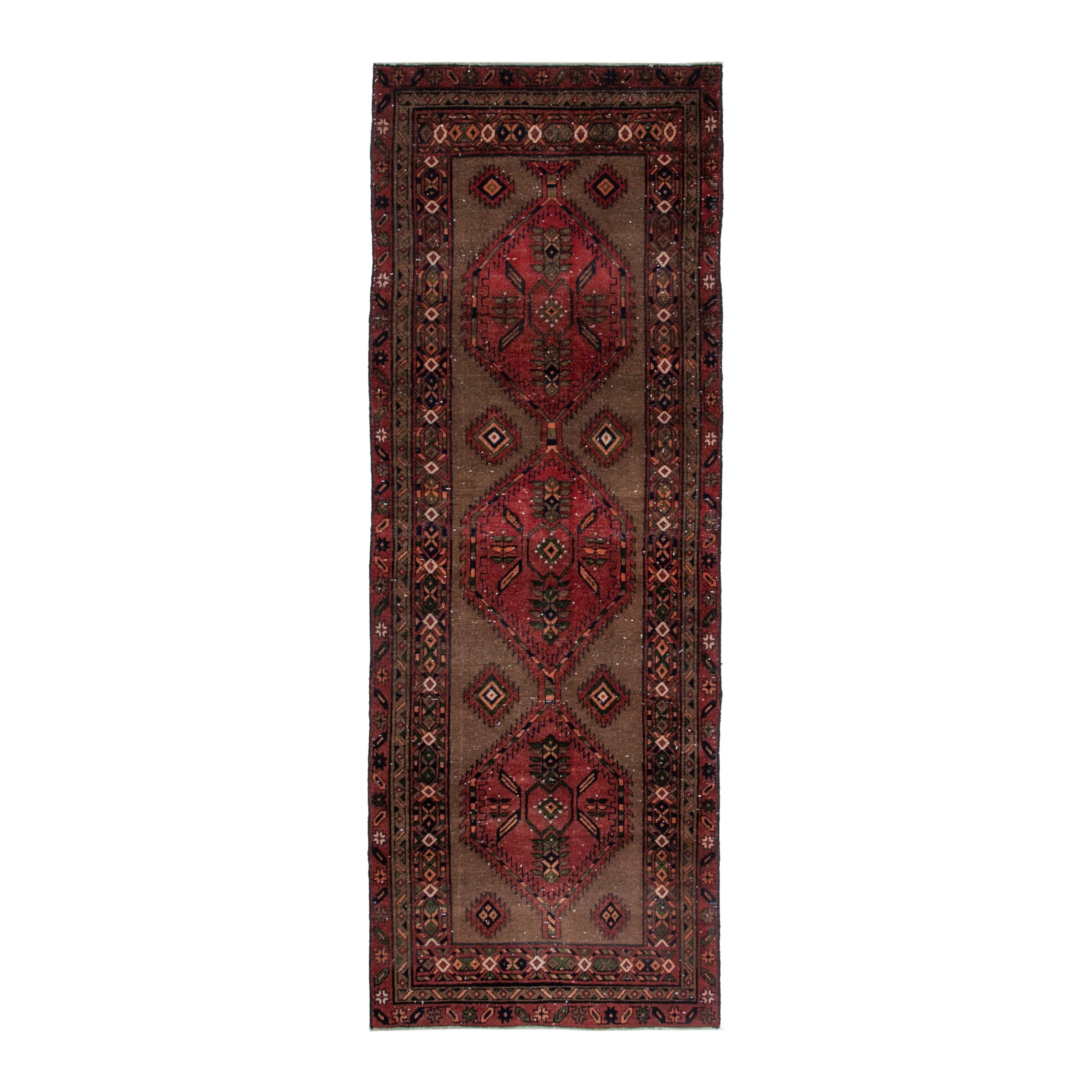 Persian Azerbaijan runner rug in taupe and faded red, 3'7" x 9'7"