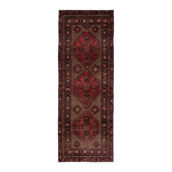 Persian Azerbaijan runner rug in taupe and faded red, 3'7" x 9'7"