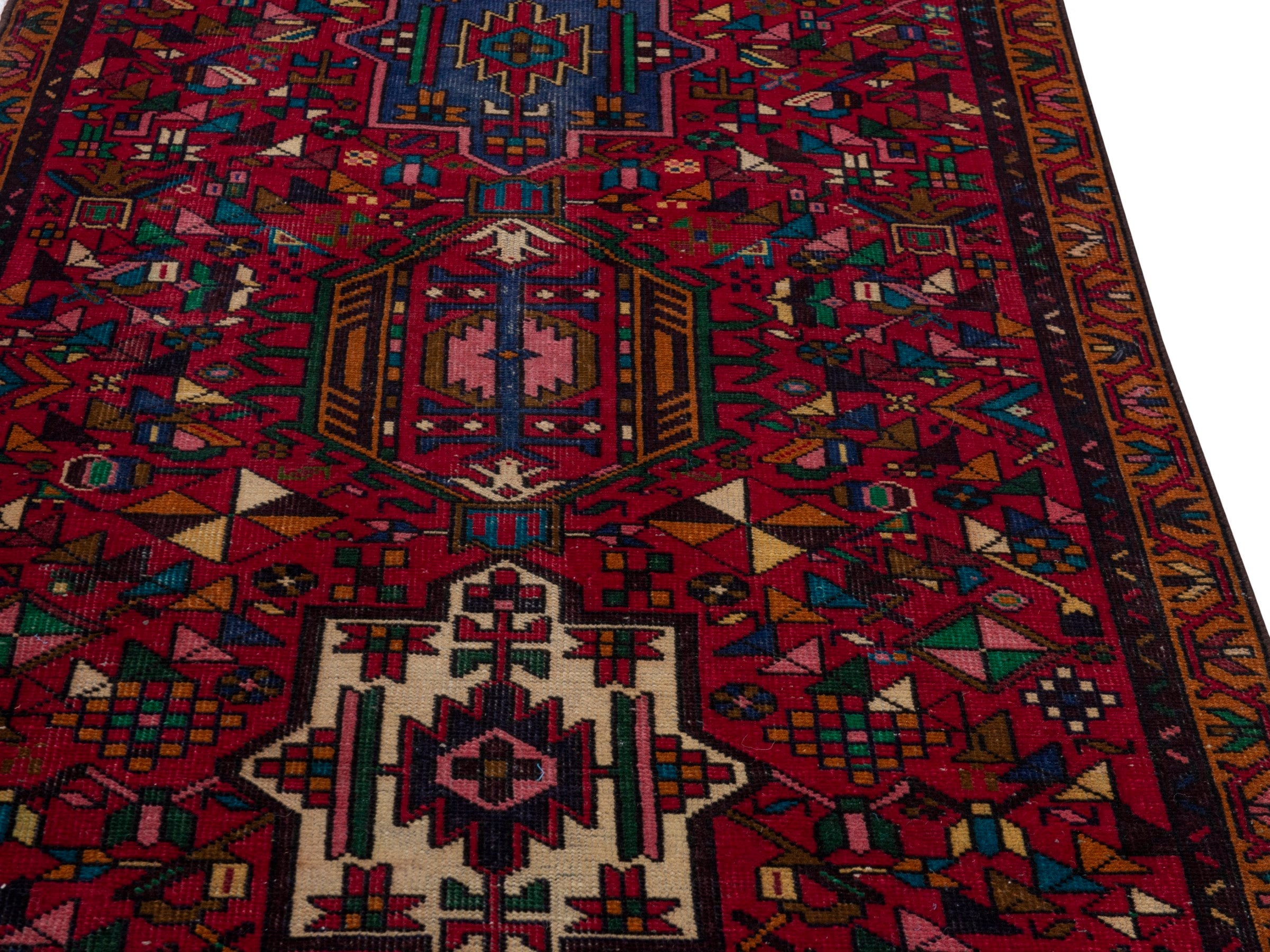 Persian Gharajeh runner rug in burgundy and deep red, view 10 of 18