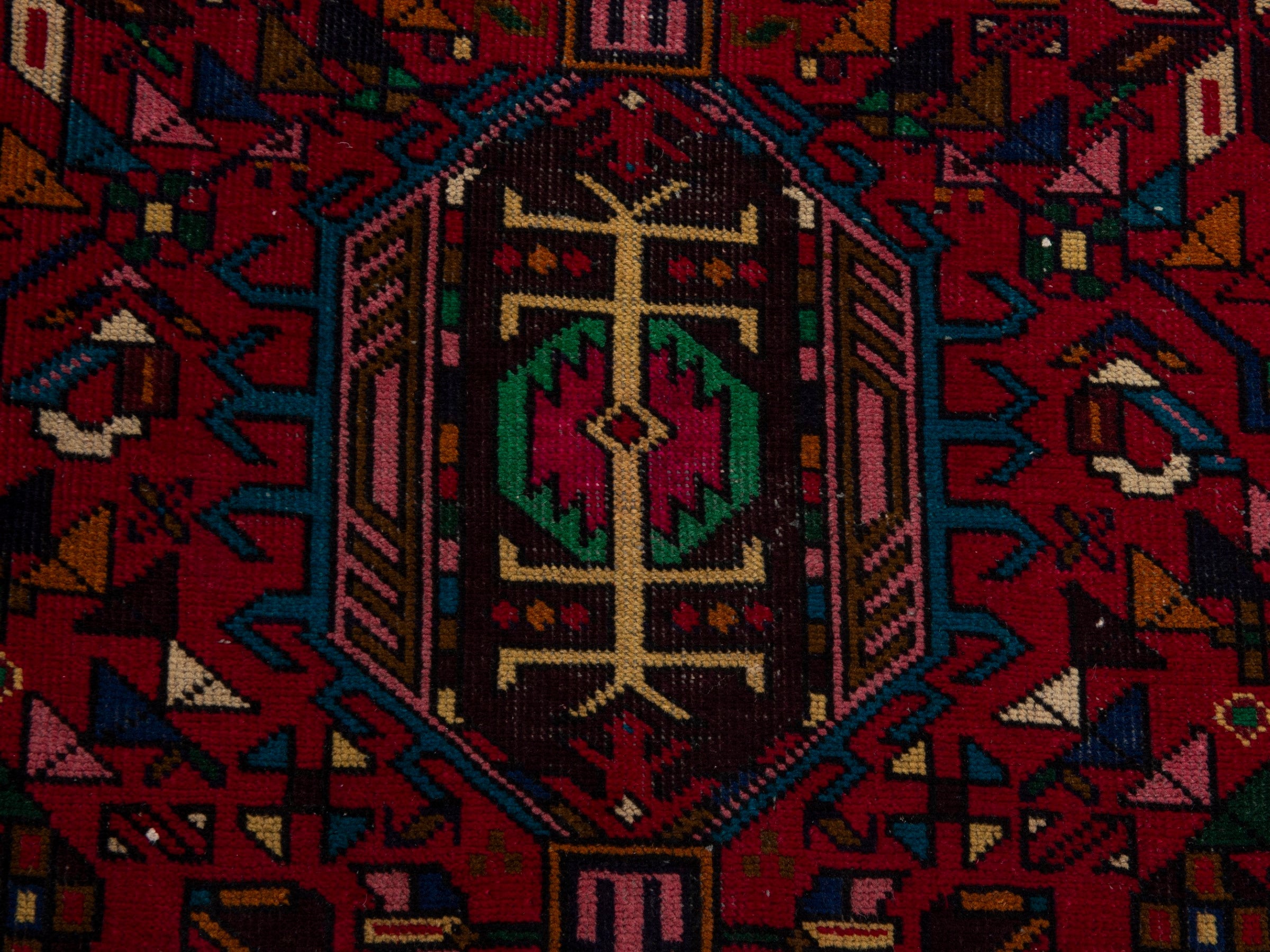 Persian Gharajeh runner rug in burgundy and deep red, view 11 of 18