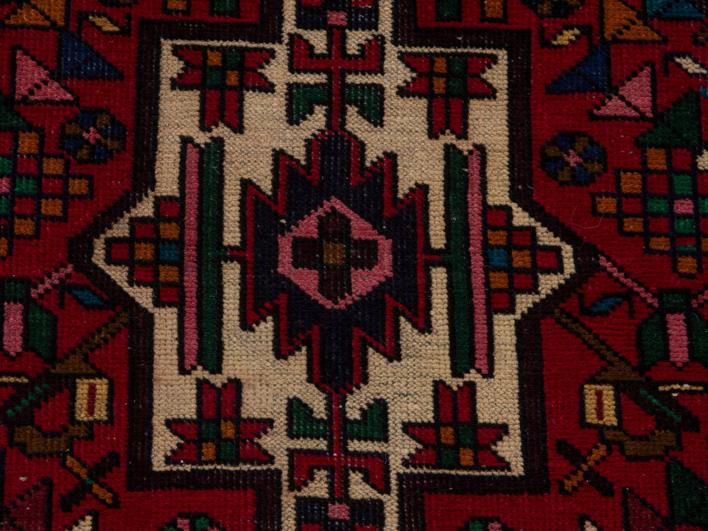 Persian Gharajeh runner rug in burgundy and deep red, view 12 of 18