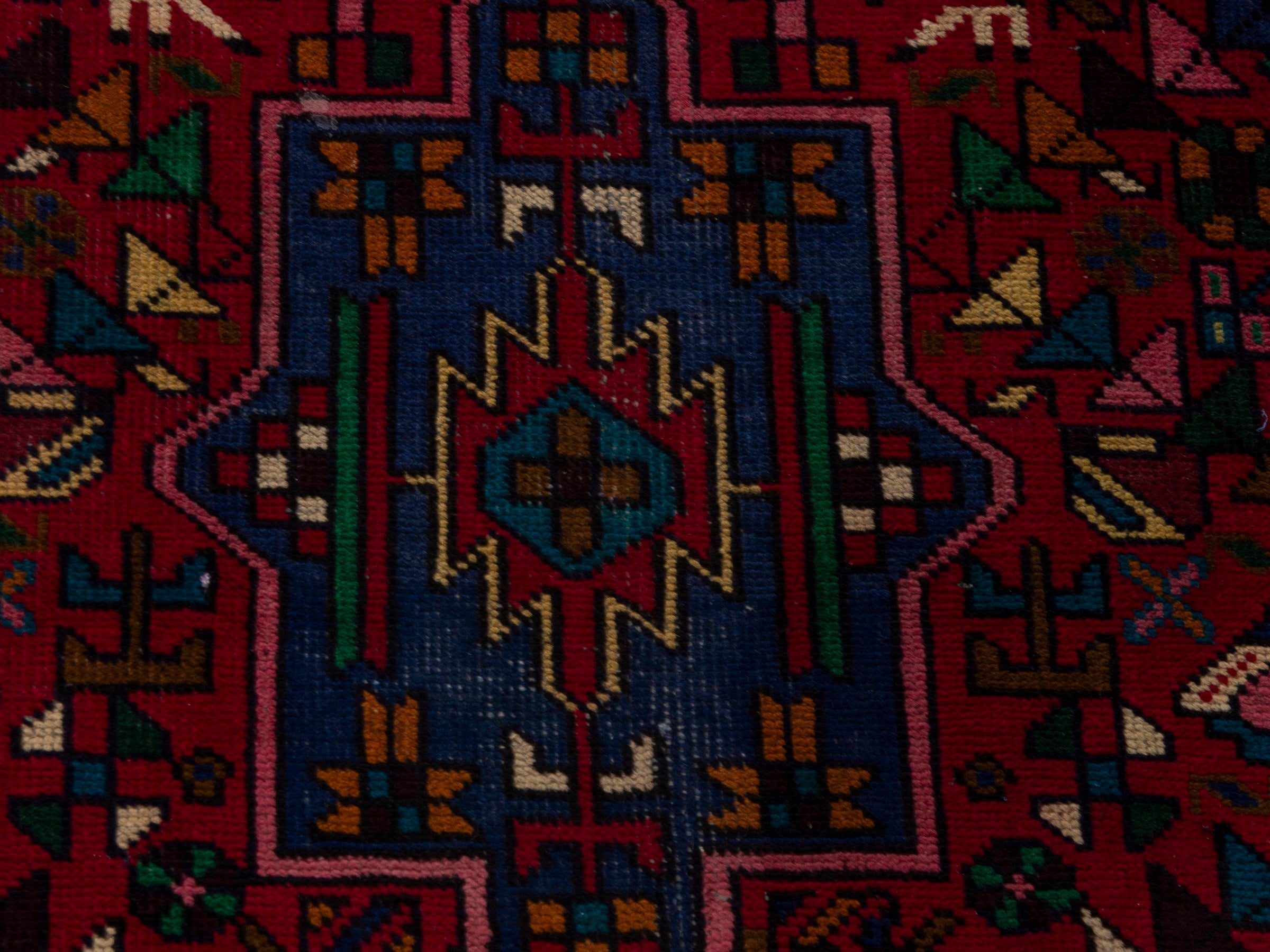Persian Gharajeh runner rug in burgundy and deep red, view 13 of 18