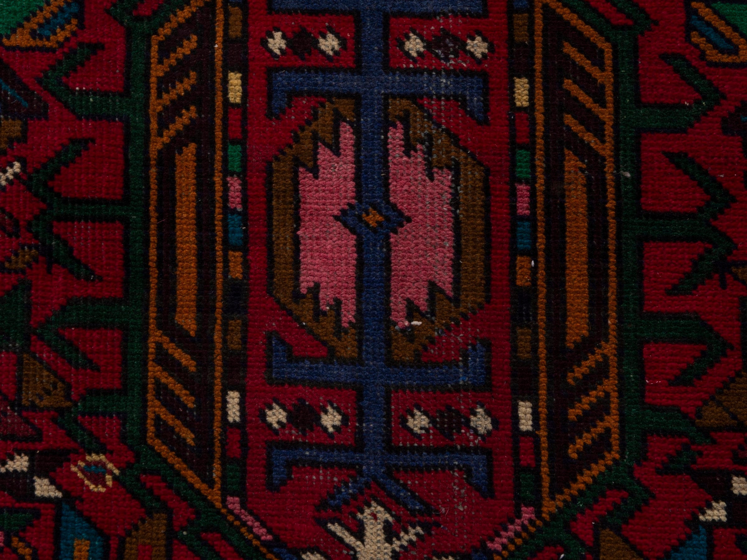 Persian Gharajeh runner rug in burgundy and deep red, view 14 of 18