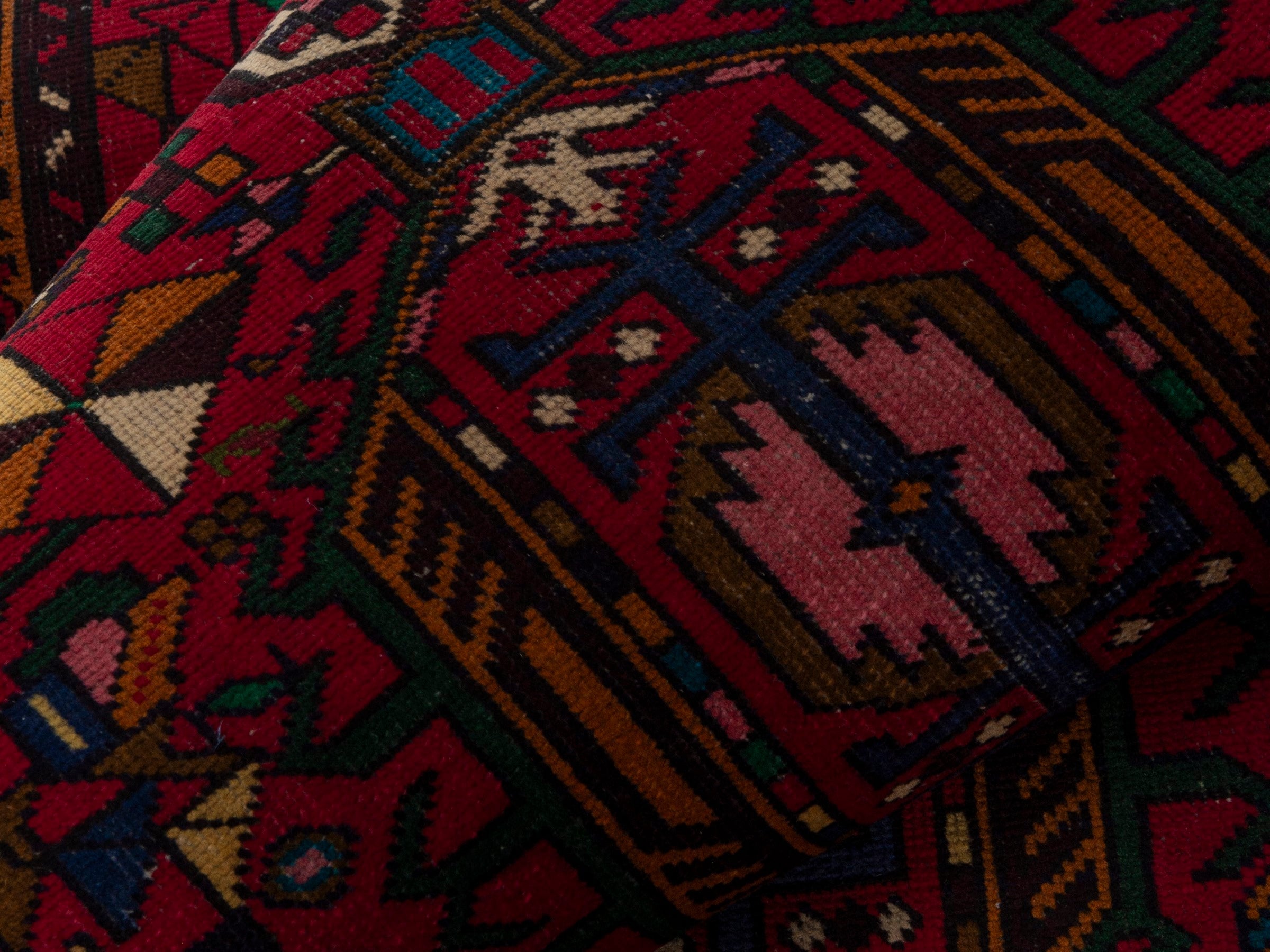 Persian Gharajeh runner rug in burgundy and deep red, view 16 of 18