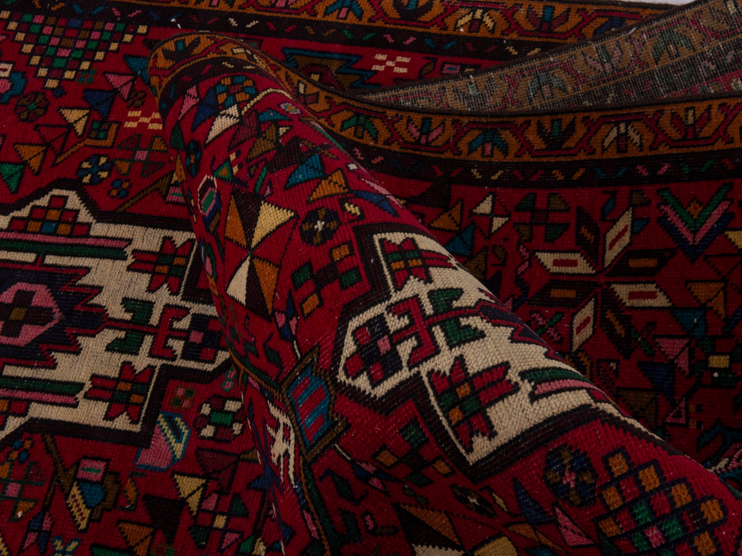 Persian Gharajeh runner rug in burgundy and deep red, view 17 of 18