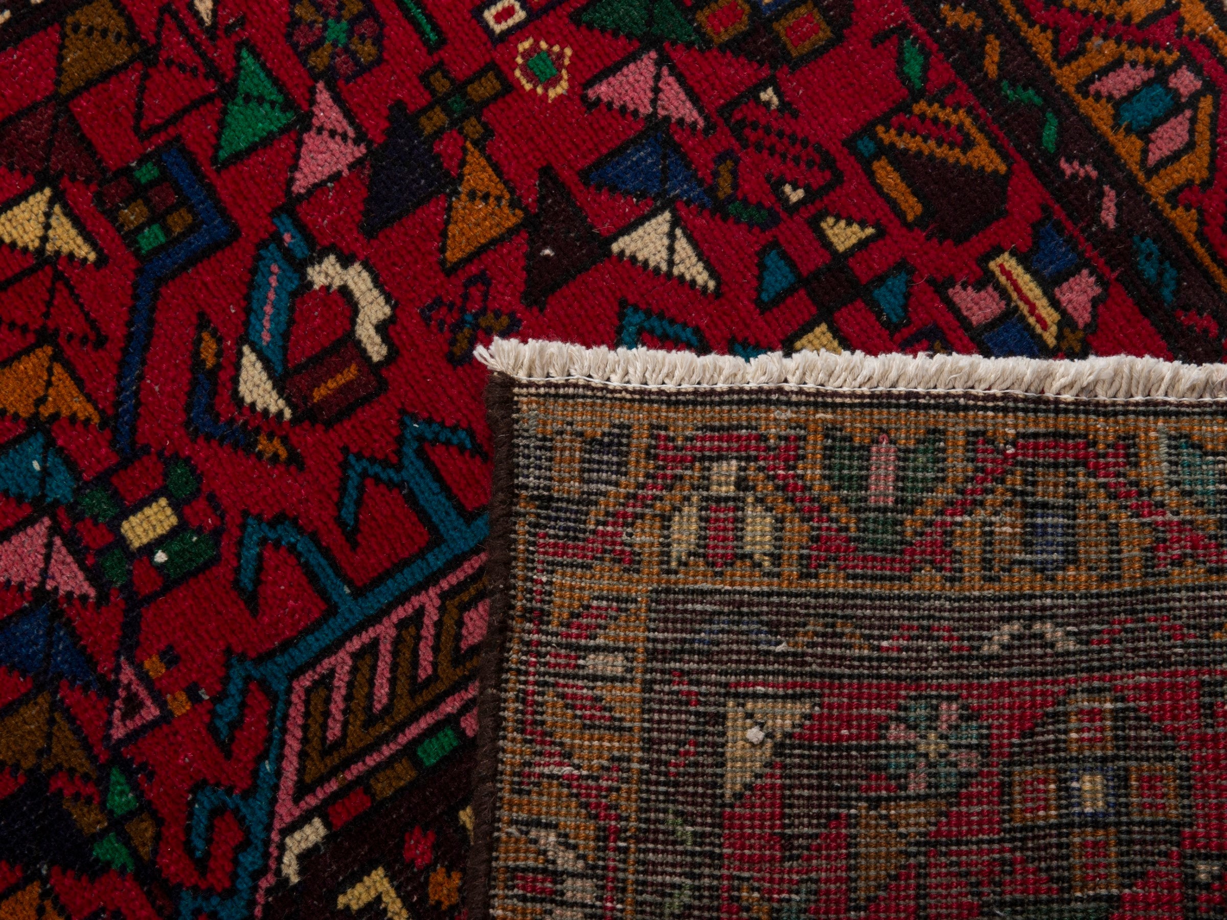 Persian Gharajeh runner rug in burgundy and deep red, view 18 of 18