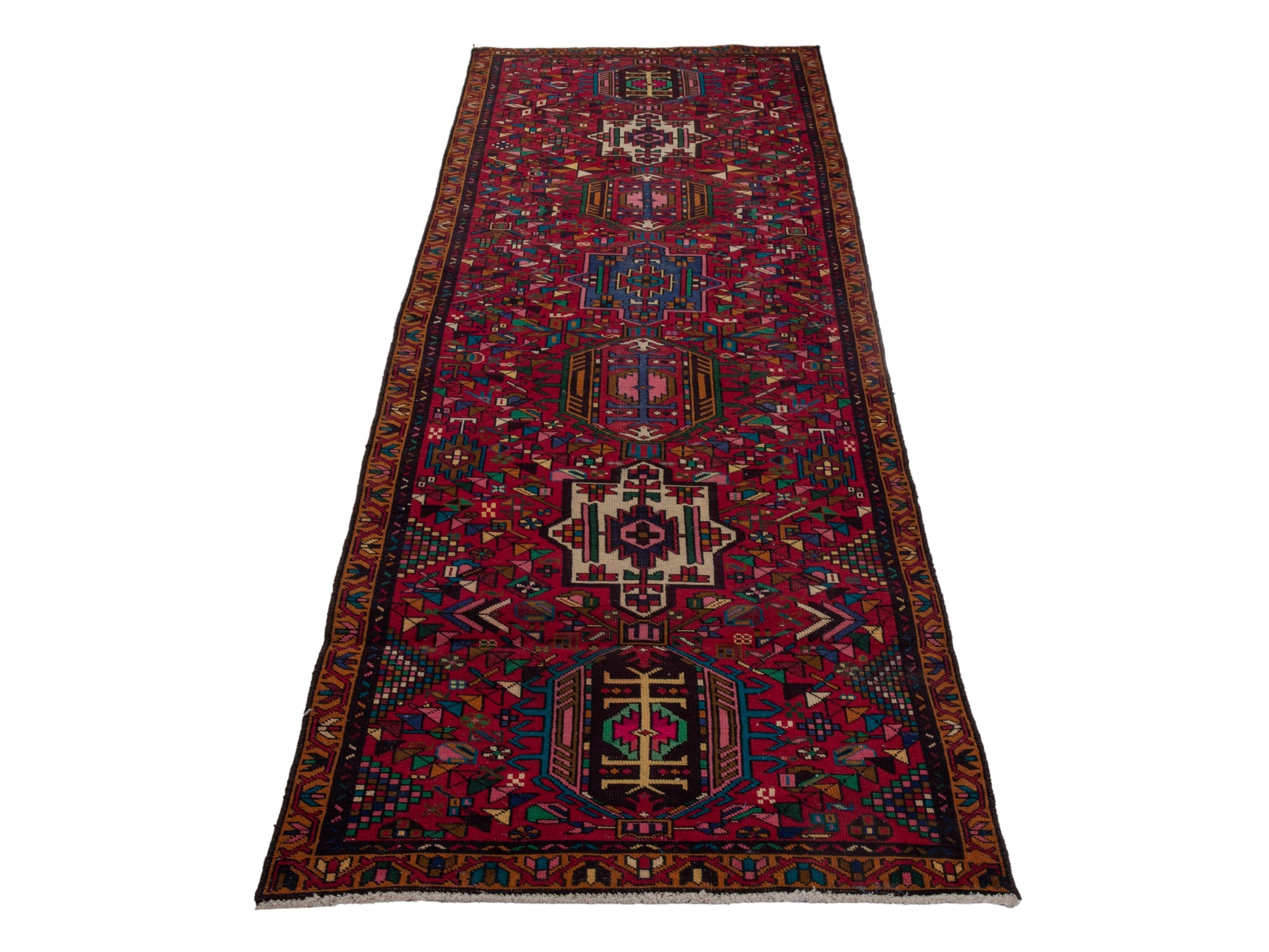 Persian Gharajeh runner rug in burgundy and deep red, view 2 of 18
