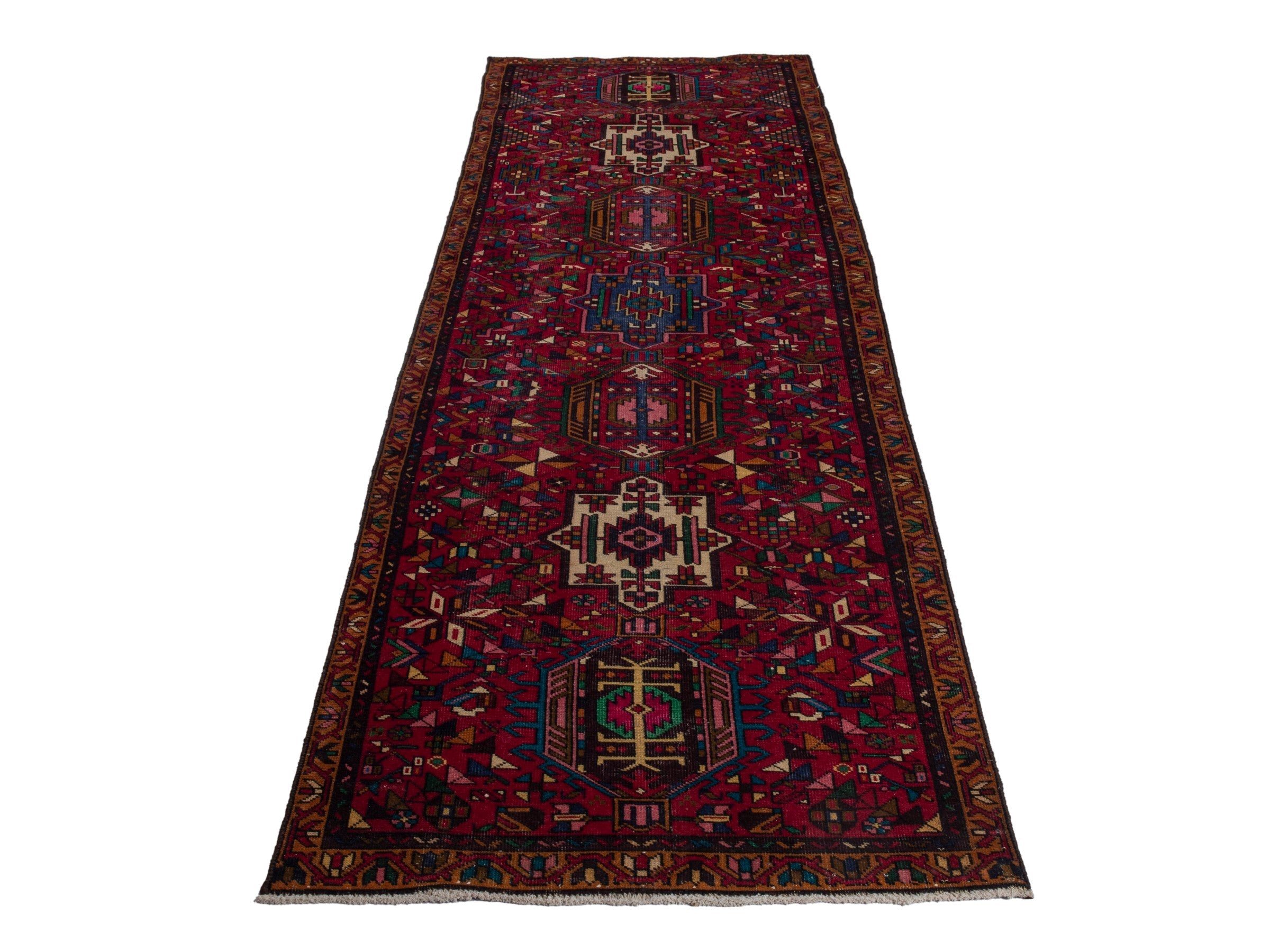 Persian Gharajeh runner rug in burgundy and deep red, view 3 of 18
