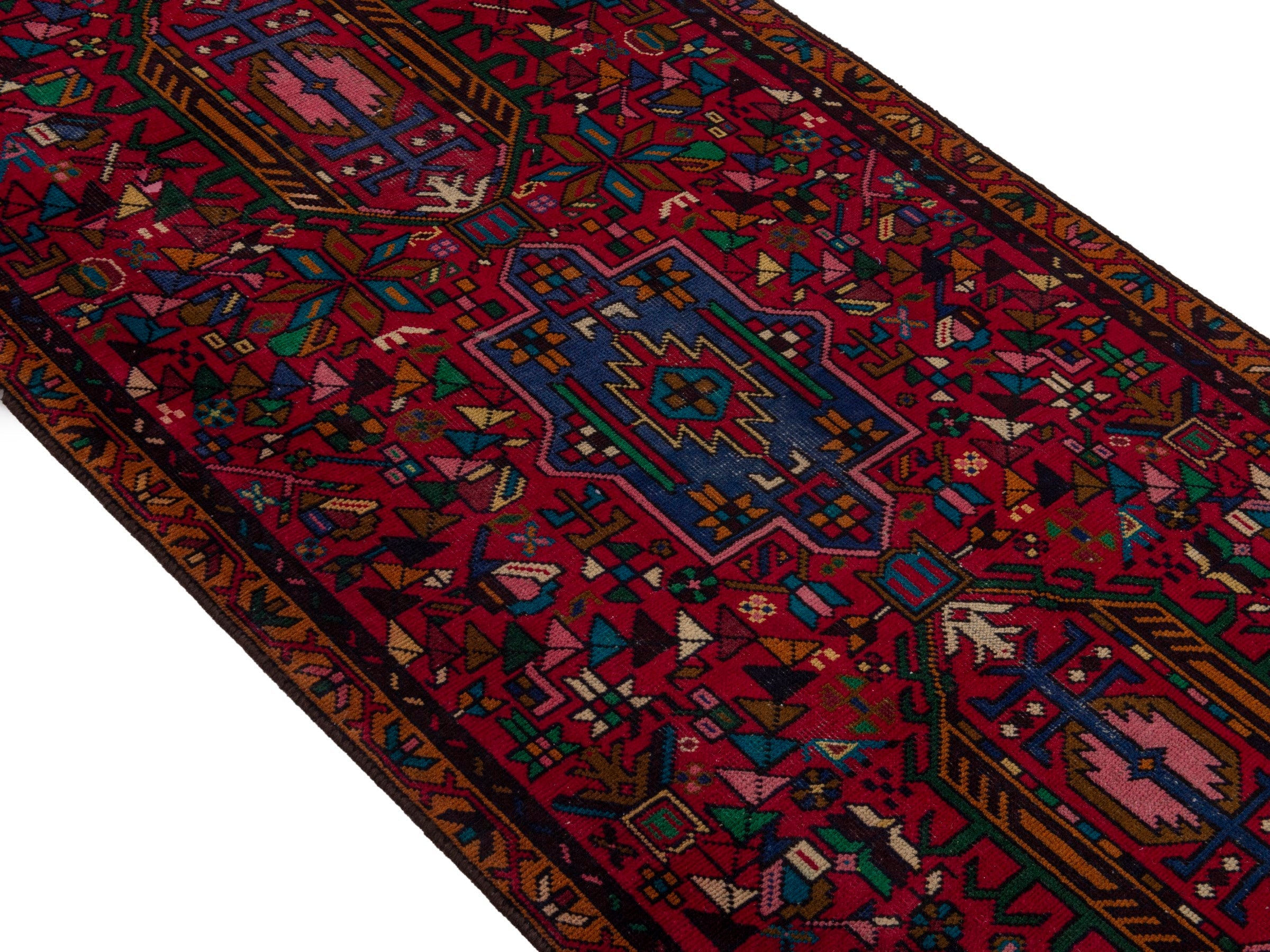Persian Gharajeh runner rug in burgundy and deep red, view 4 of 18