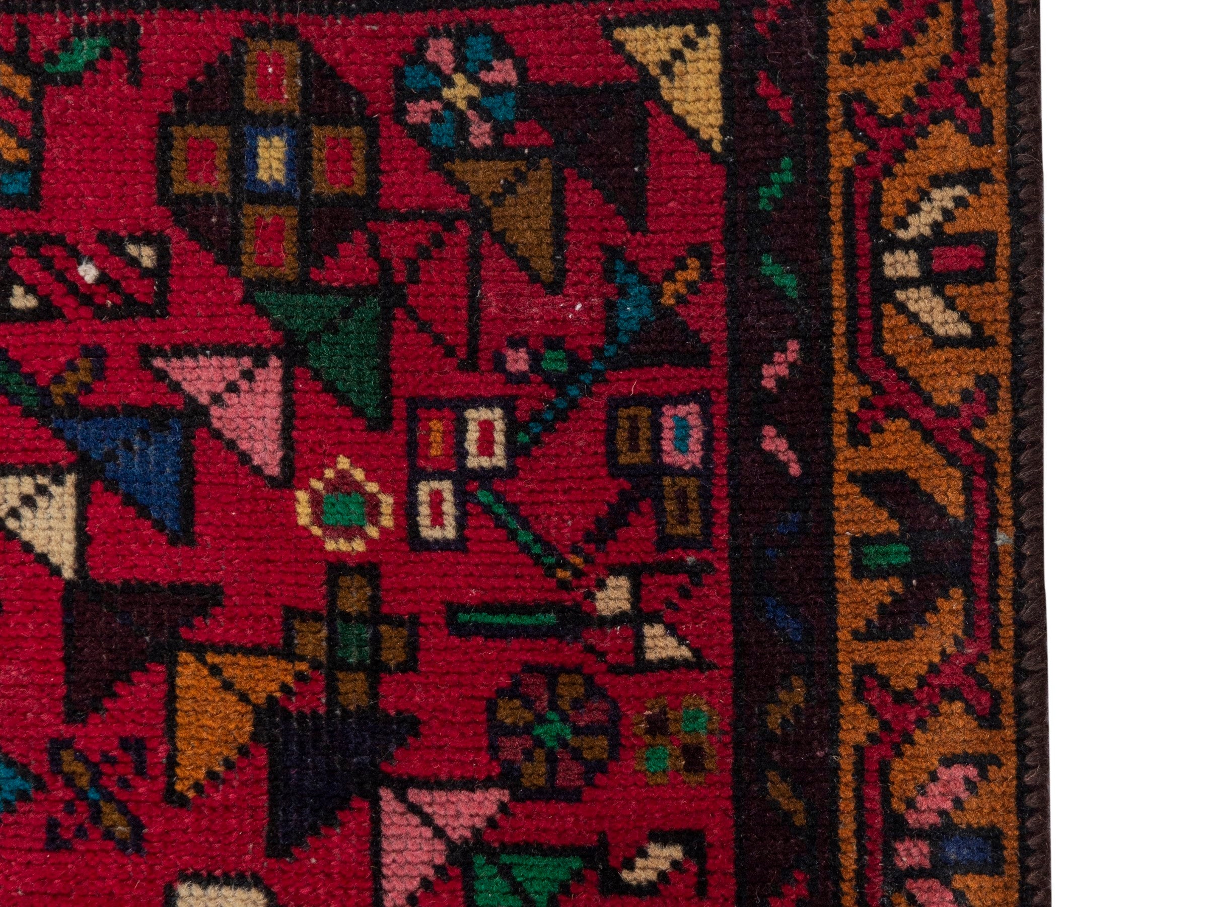 Persian Gharajeh runner rug in burgundy and deep red, view 5 of 18