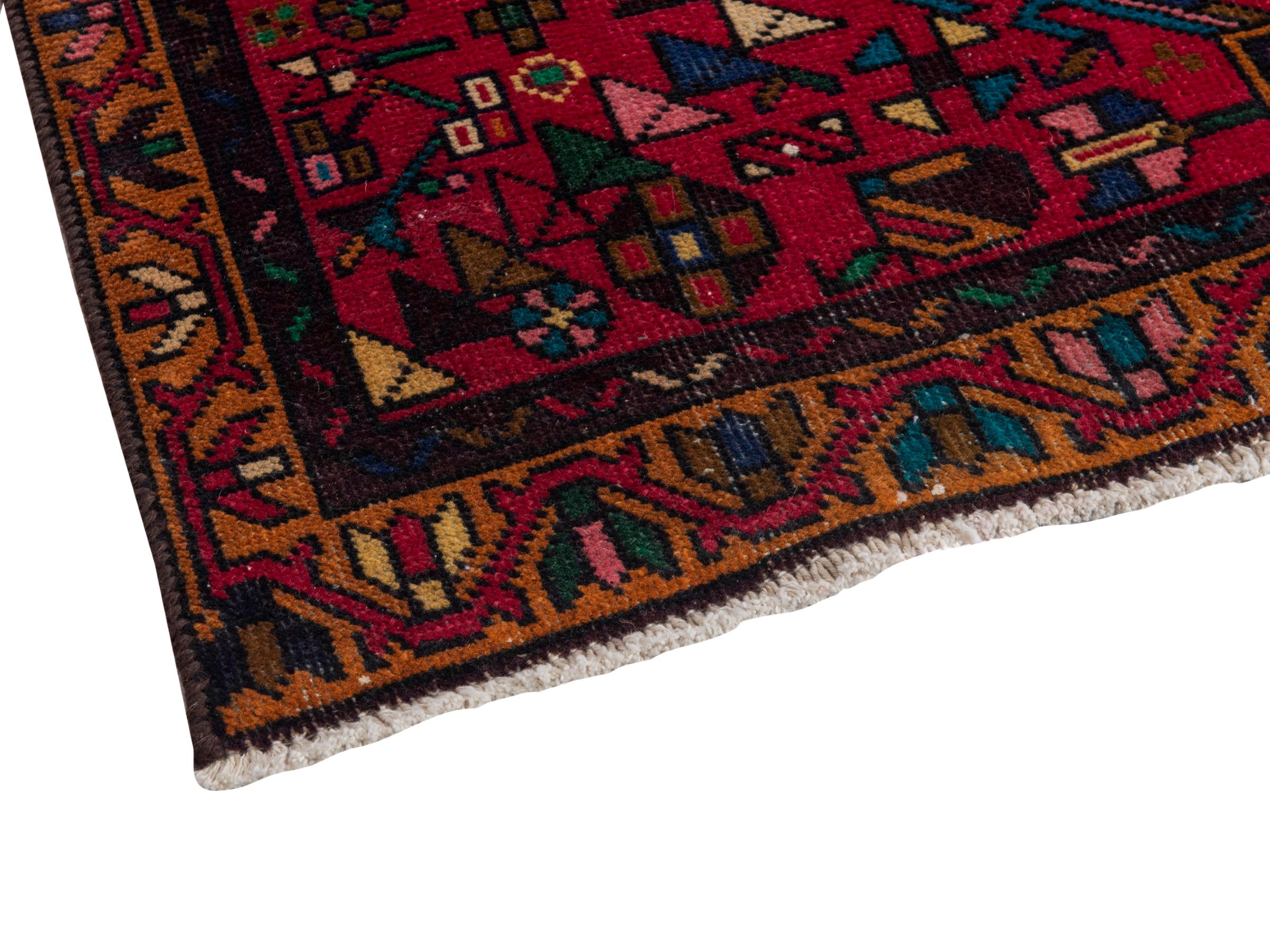 Persian Gharajeh runner rug in burgundy and deep red, view 6 of 18